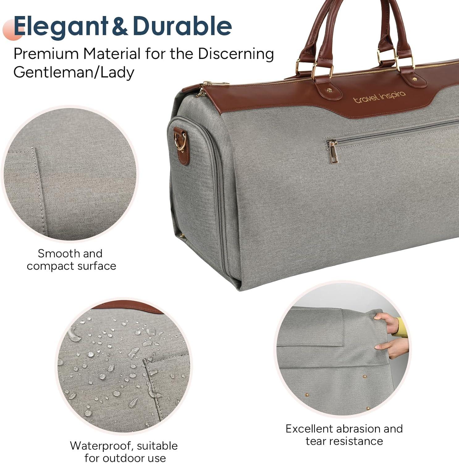 imageConvertible Garment Bag 2in1 Carry On Garment Duffle Weekender 45L with Extended Shoe Compartment Waterproof Nylon Hanging Hook for Travel Business Men Army GreenPU Grey