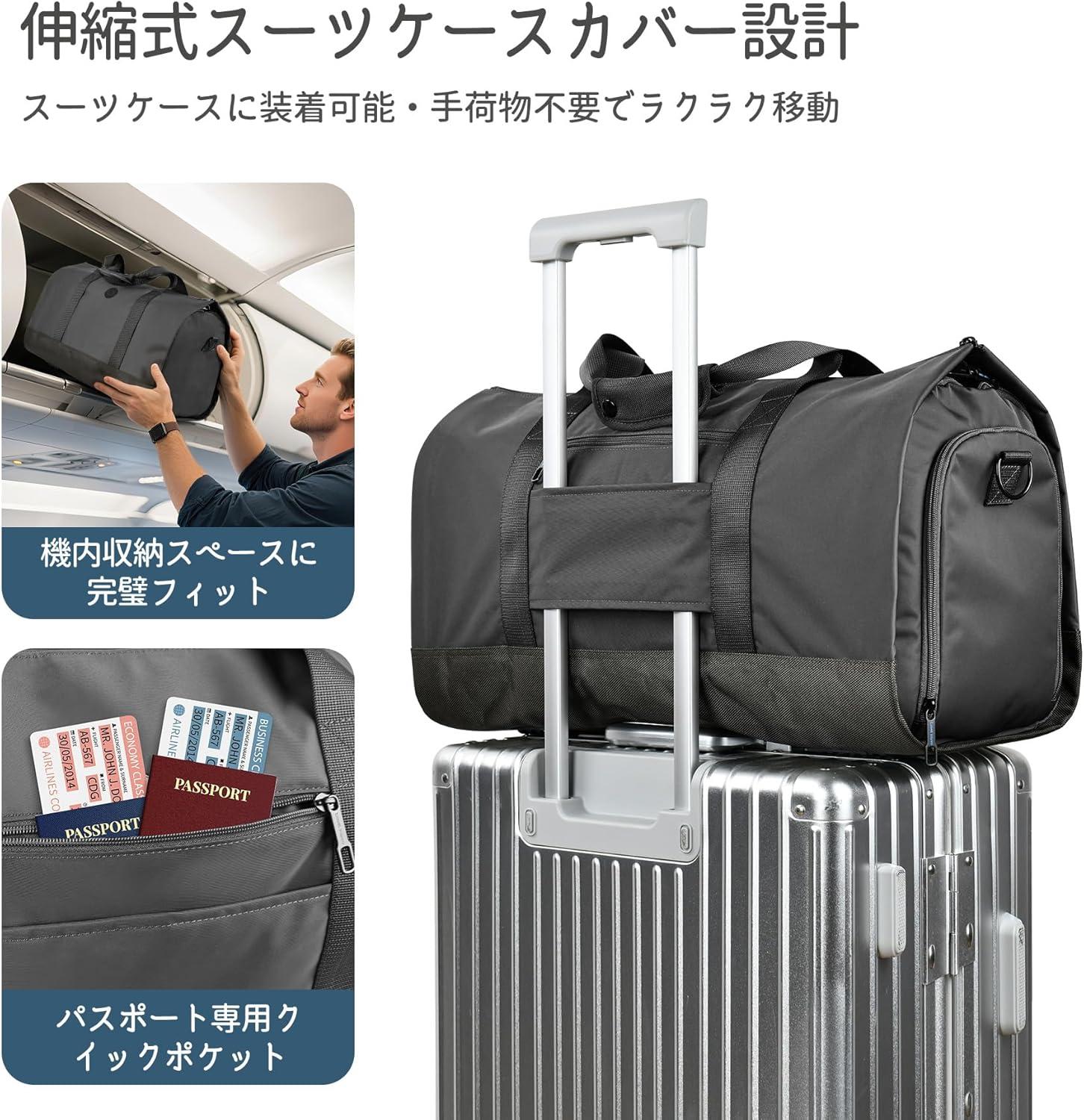 imageConvertible Garment Bag 2in1 Carry On Garment Duffle Weekender 45L with Extended Shoe Compartment Waterproof Nylon Hanging Hook for Travel Business Men Army GreenGrey