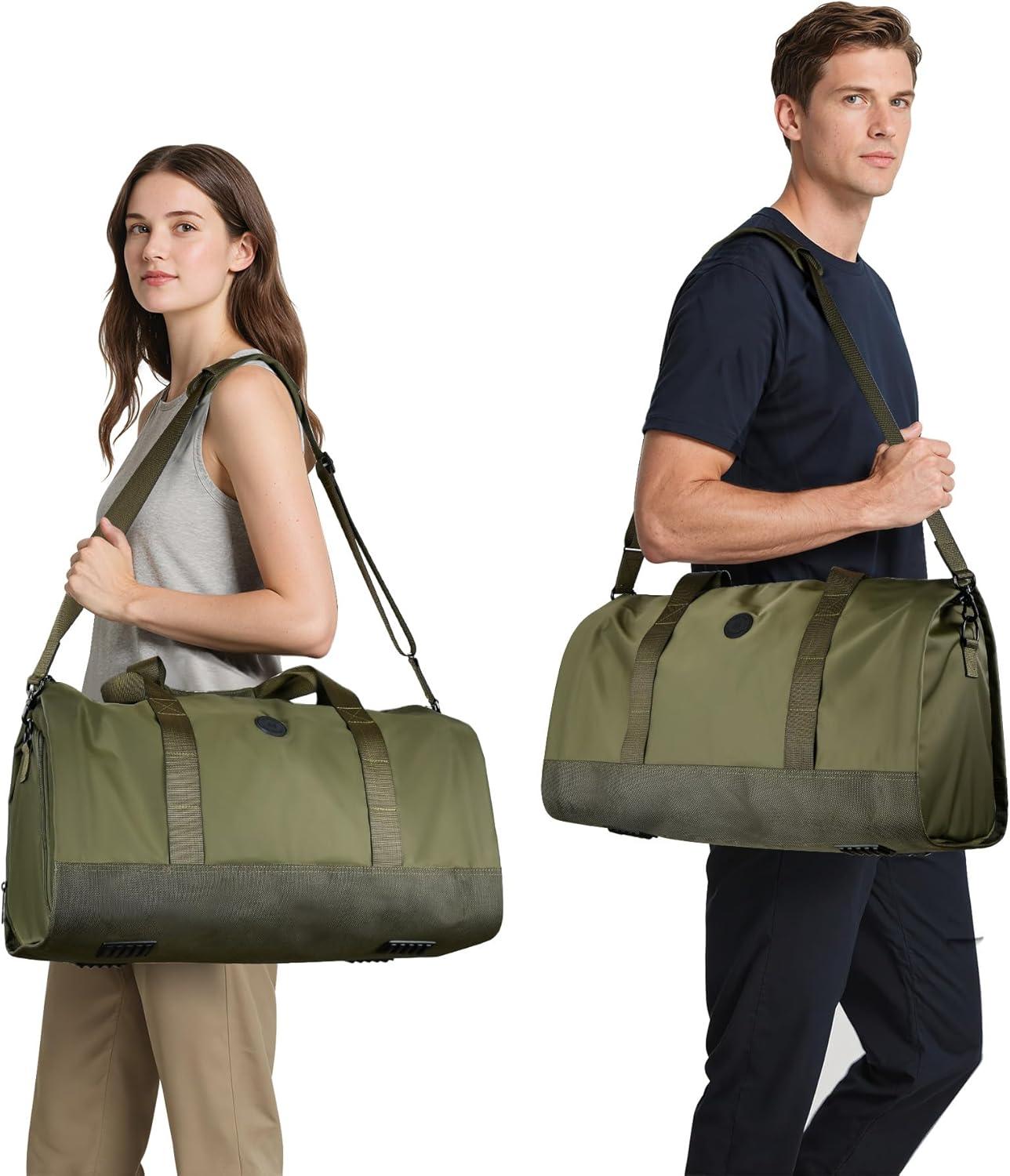 imageConvertible Garment Bag 2in1 Carry On Garment Duffle Weekender 45L with Extended Shoe Compartment Waterproof Nylon Hanging Hook for Travel Business Men Army GreenGreen