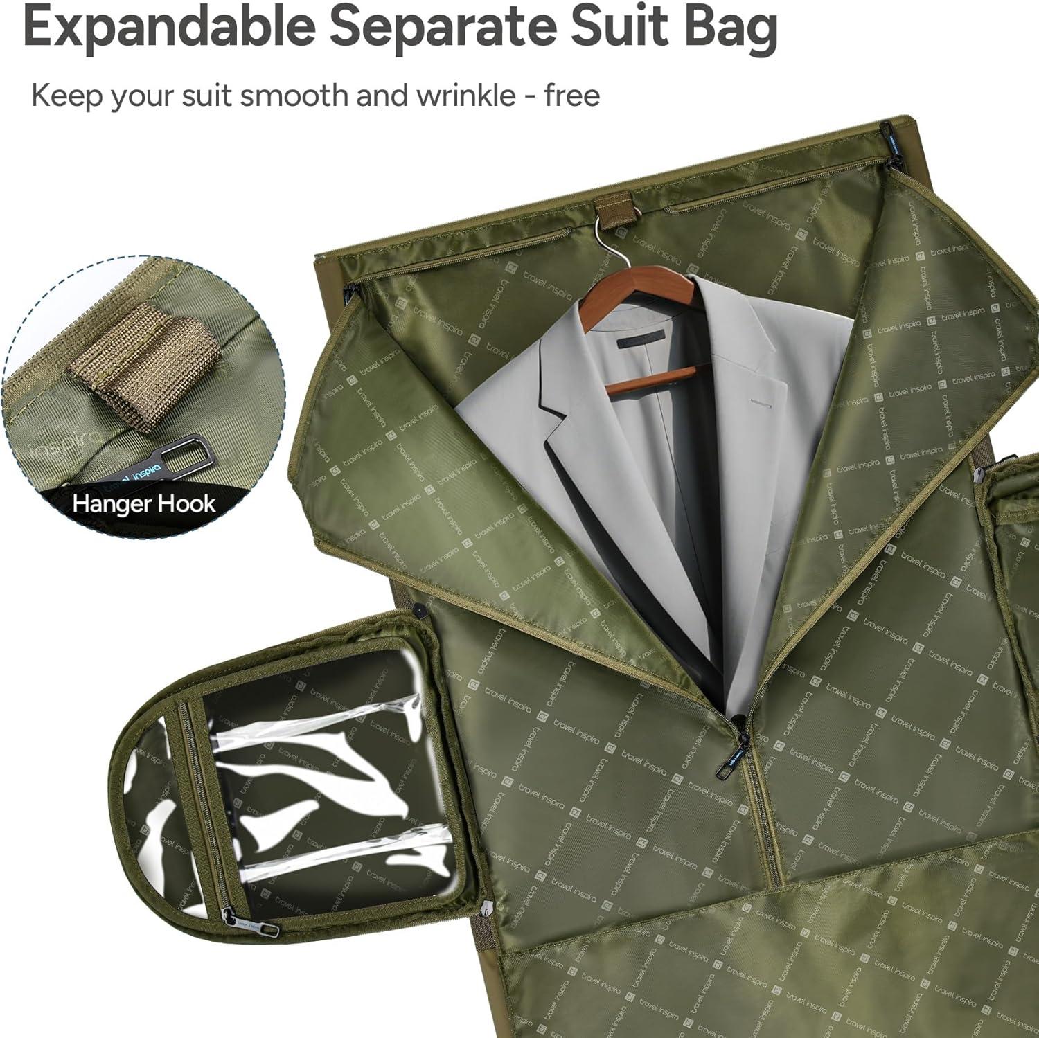 imageConvertible Garment Bag 2in1 Carry On Garment Duffle Weekender 45L with Extended Shoe Compartment Waterproof Nylon Hanging Hook for Travel Business Men Army GreenGreen