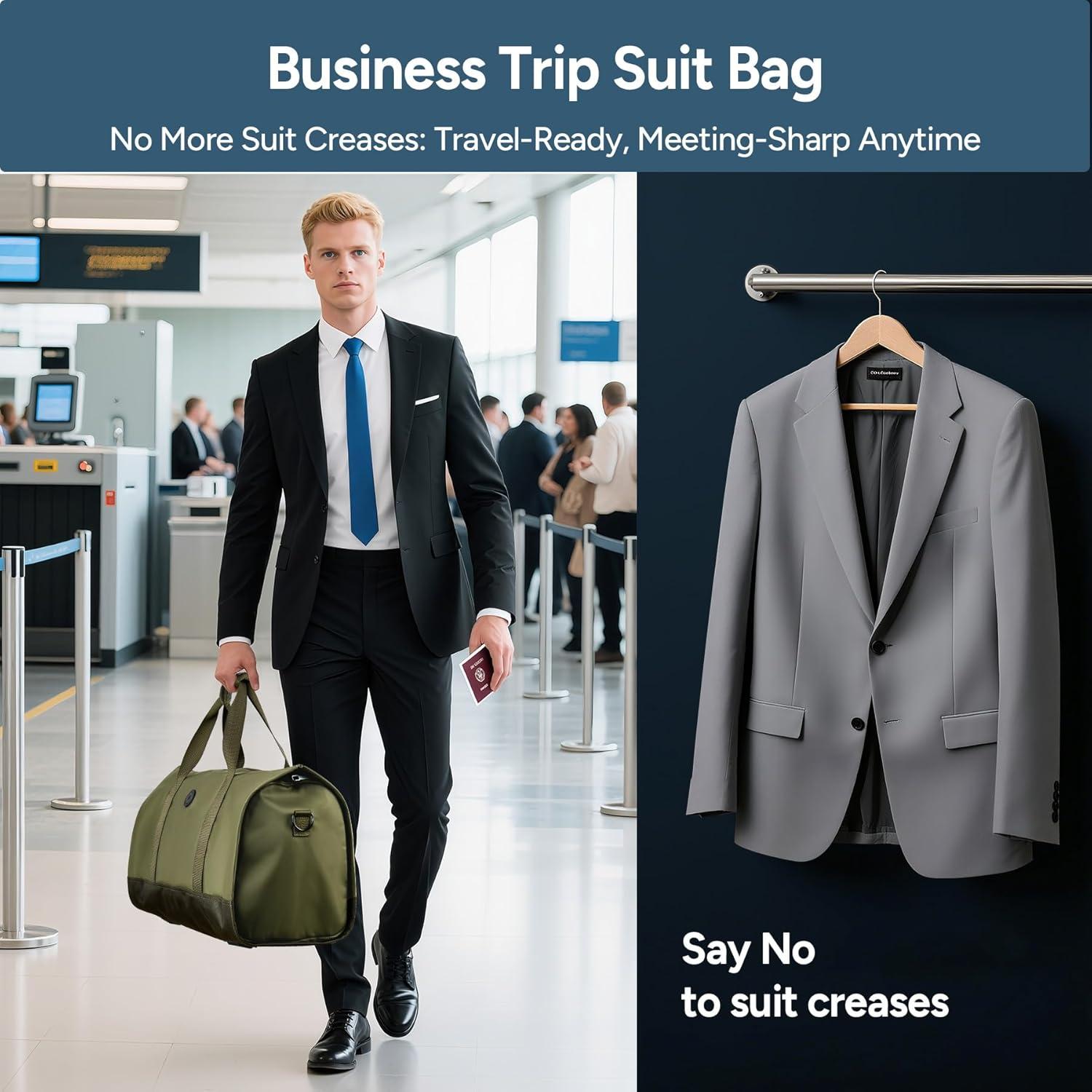 imageConvertible Garment Bag 2in1 Carry On Garment Duffle Weekender 45L with Extended Shoe Compartment Waterproof Nylon Hanging Hook for Travel Business Men Army GreenGreen