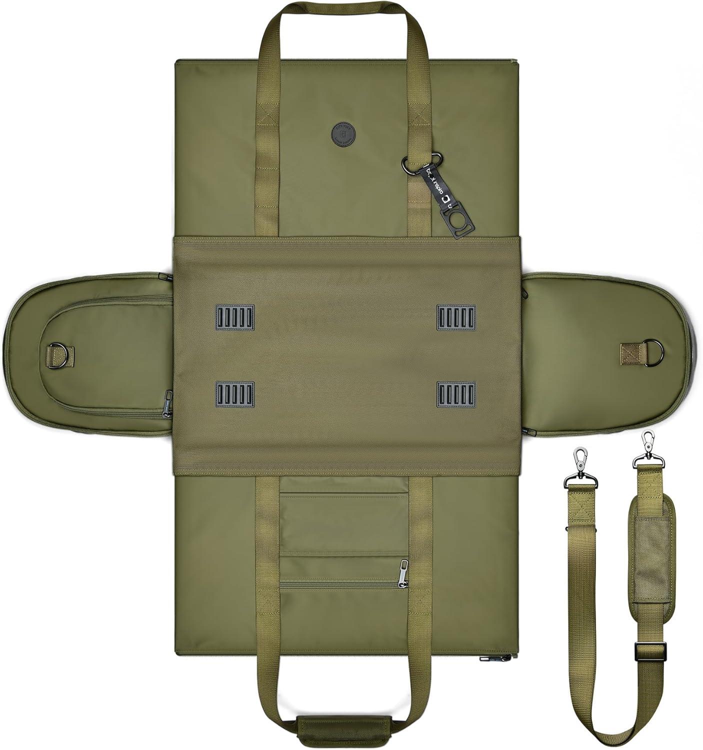 imageConvertible Garment Bag 2in1 Carry On Garment Duffle Weekender 45L with Extended Shoe Compartment Waterproof Nylon Hanging Hook for Travel Business Men Army GreenGreen