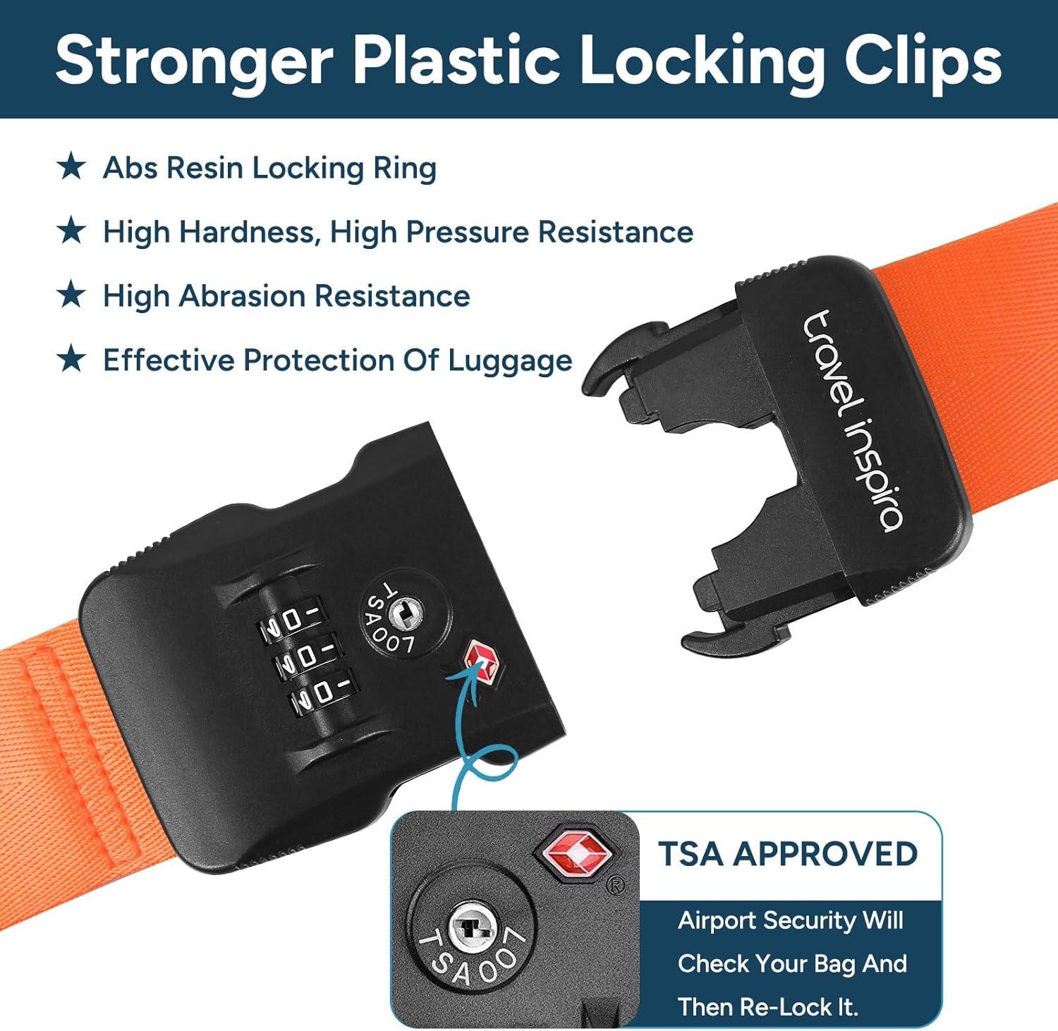 imageTravel Inspira Luggage Straps for Suitcases Travel Belt for Luggage TSA Approved Luggage Straps Suitcase Straps 3Dial Combination Locks Adjustable Suitcase Belt QuickRelease Buckle Orangeorange