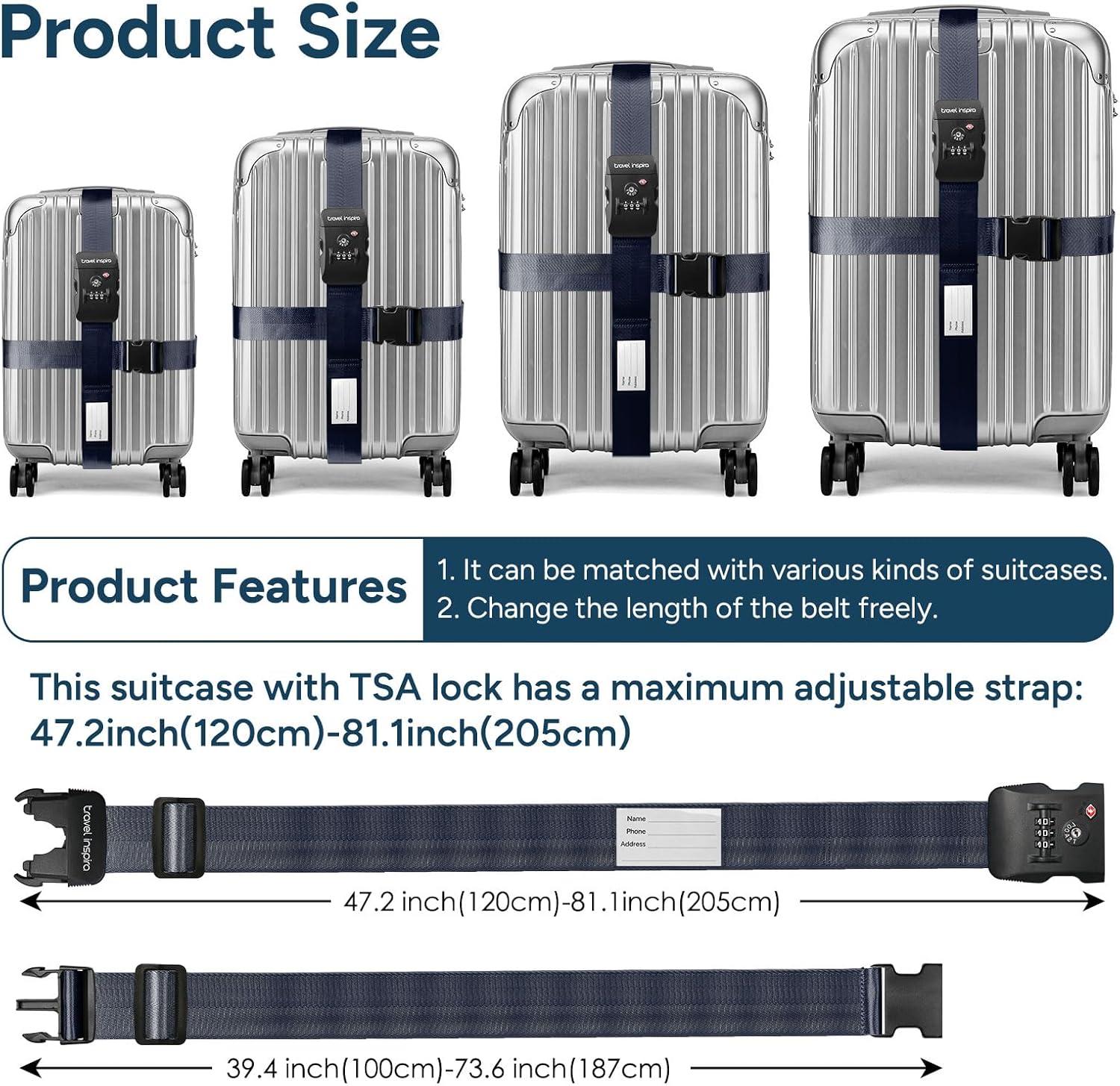 imageTravel Inspira Luggage Straps for Suitcases Travel Belt for Luggage TSA Approved Luggage Straps Suitcase Straps 3Dial Combination Locks Adjustable Suitcase Belt QuickRelease Buckle Orangenavy blue
