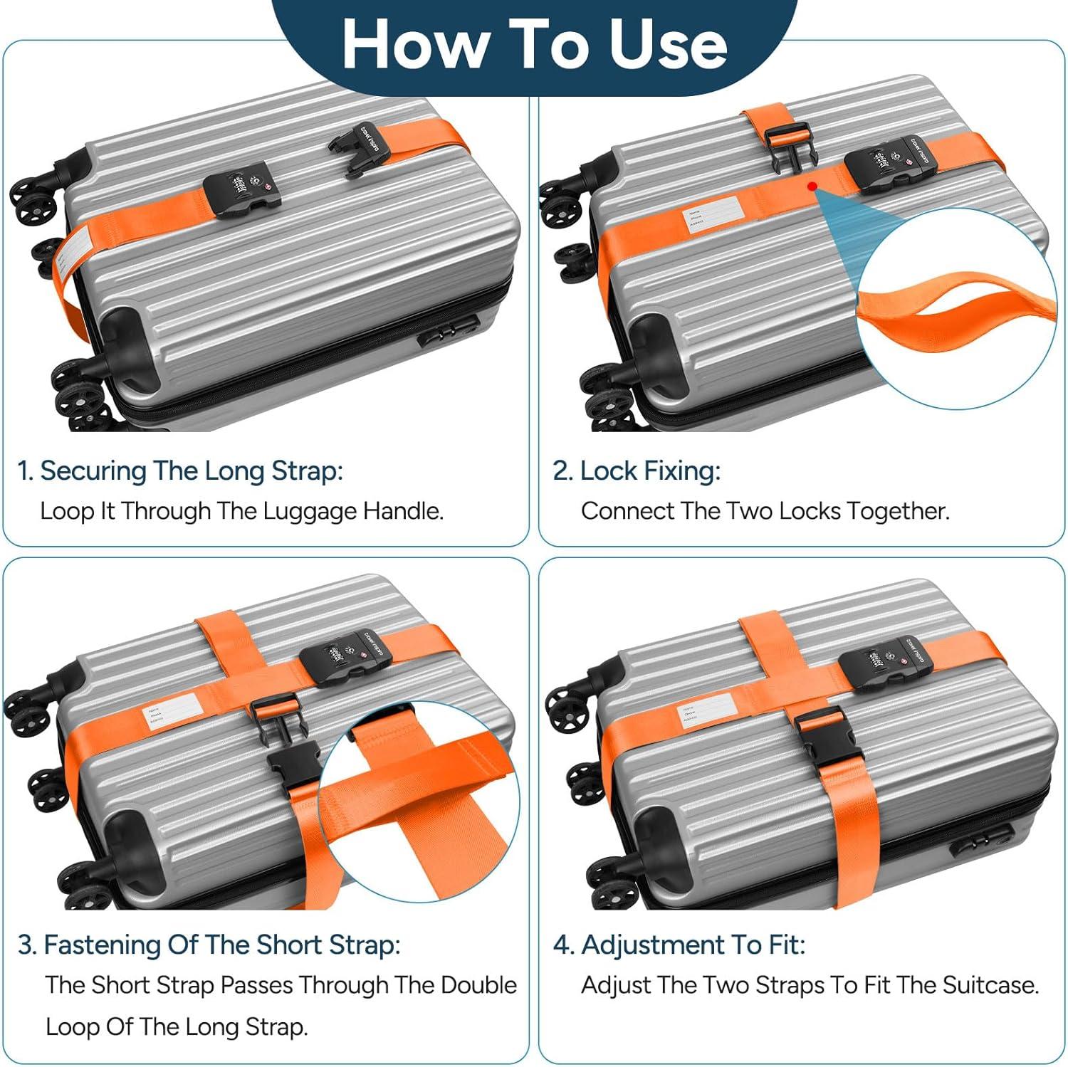 imageTravel Inspira Luggage Straps for Suitcases Travel Belt for Luggage TSA Approved Luggage Straps Suitcase Straps 3Dial Combination Locks Adjustable Suitcase Belt QuickRelease Buckle Orangeorange