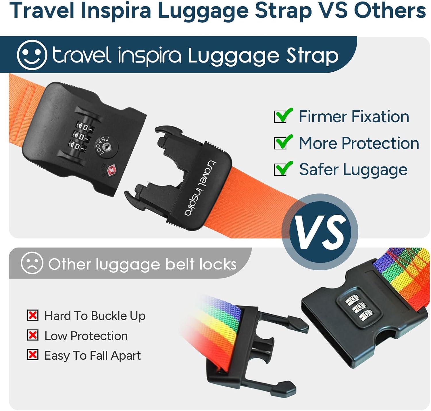 imageTravel Inspira Luggage Straps for Suitcases Travel Belt for Luggage TSA Approved Luggage Straps Suitcase Straps 3Dial Combination Locks Adjustable Suitcase Belt QuickRelease Buckle Orangeorange