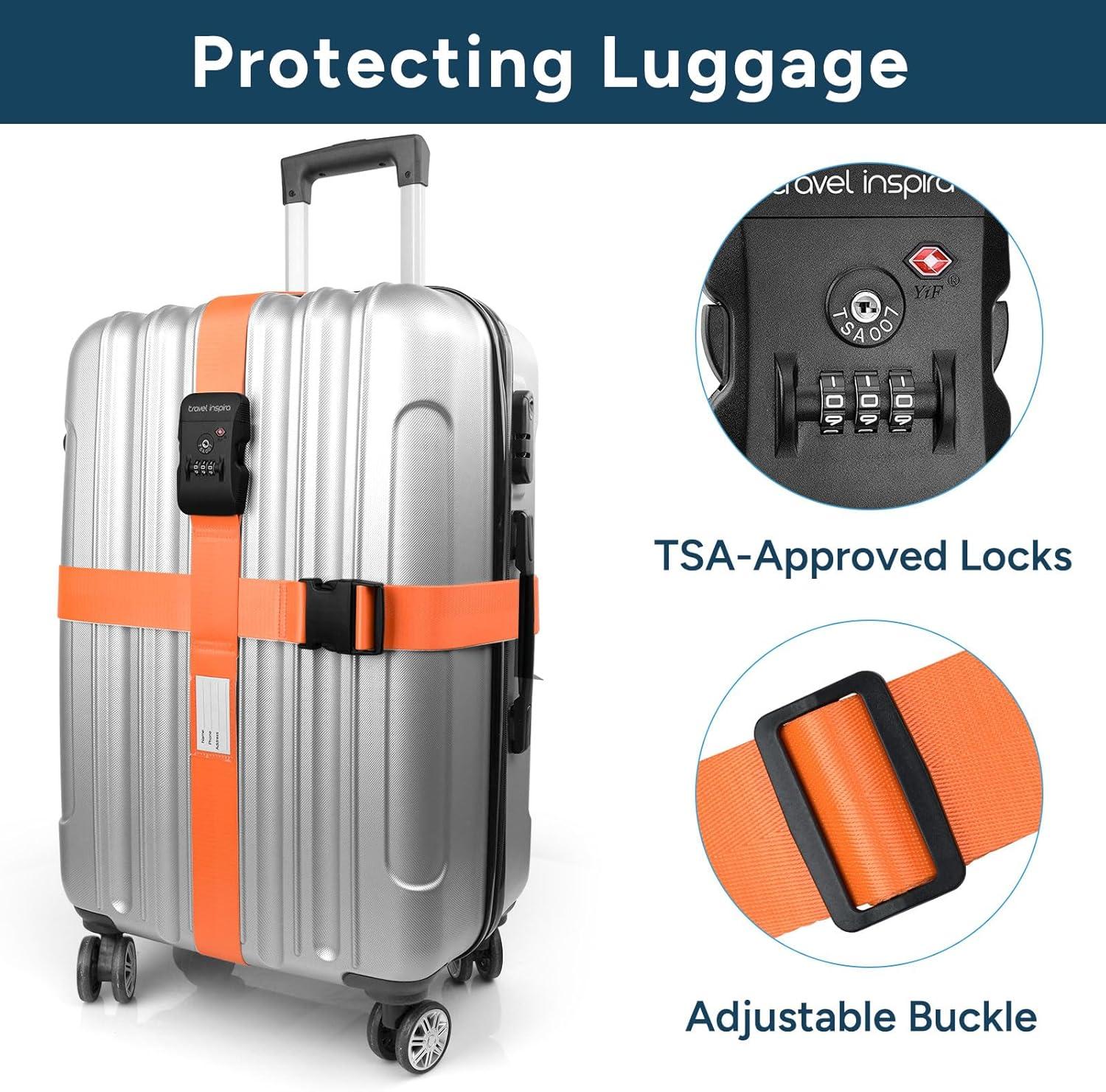 imageTravel Inspira Luggage Straps for Suitcases Travel Belt for Luggage TSA Approved Luggage Straps Suitcase Straps 3Dial Combination Locks Adjustable Suitcase Belt QuickRelease Buckle Orangeorange