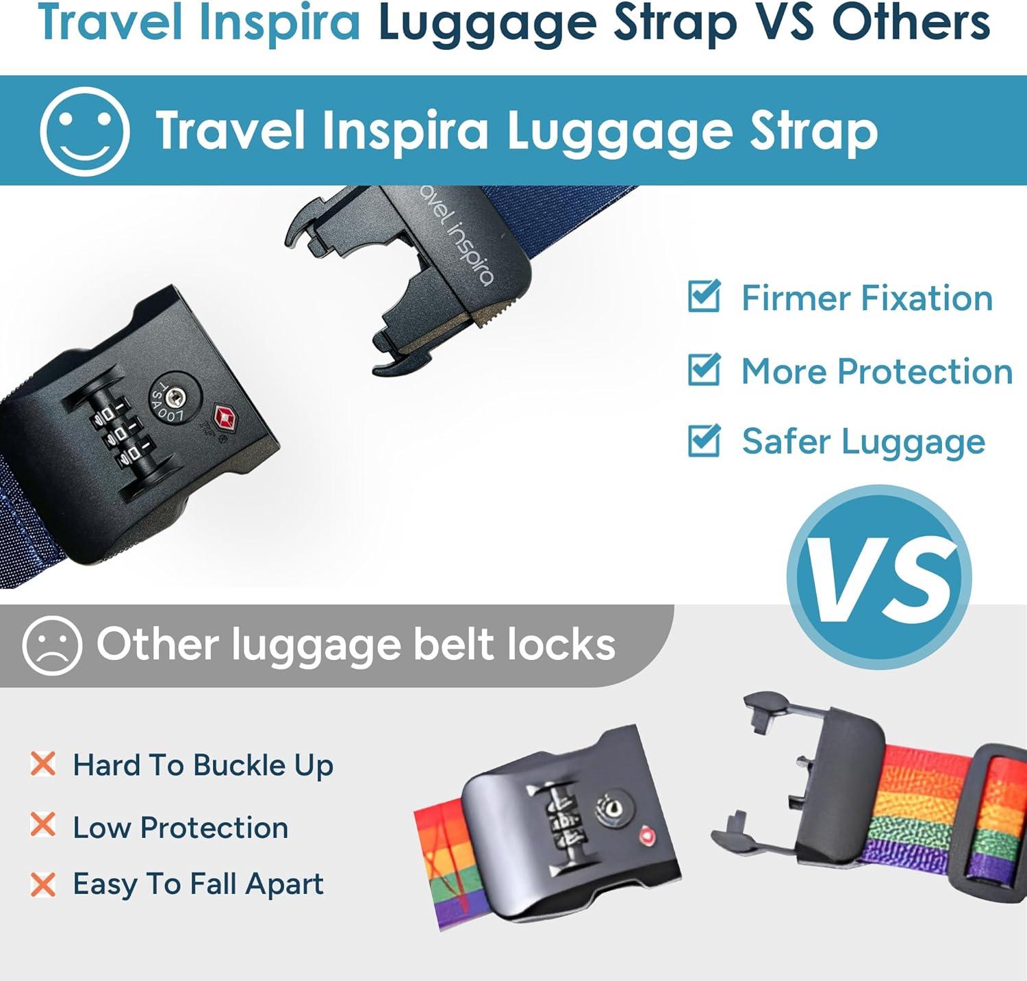 imageTravel Inspira Luggage Straps for Suitcases Travel Belt for Luggage TSA Approved Luggage Straps Suitcase Straps 3Dial Combination Locks Adjustable Suitcase Belt QuickRelease Buckle Orangeblue