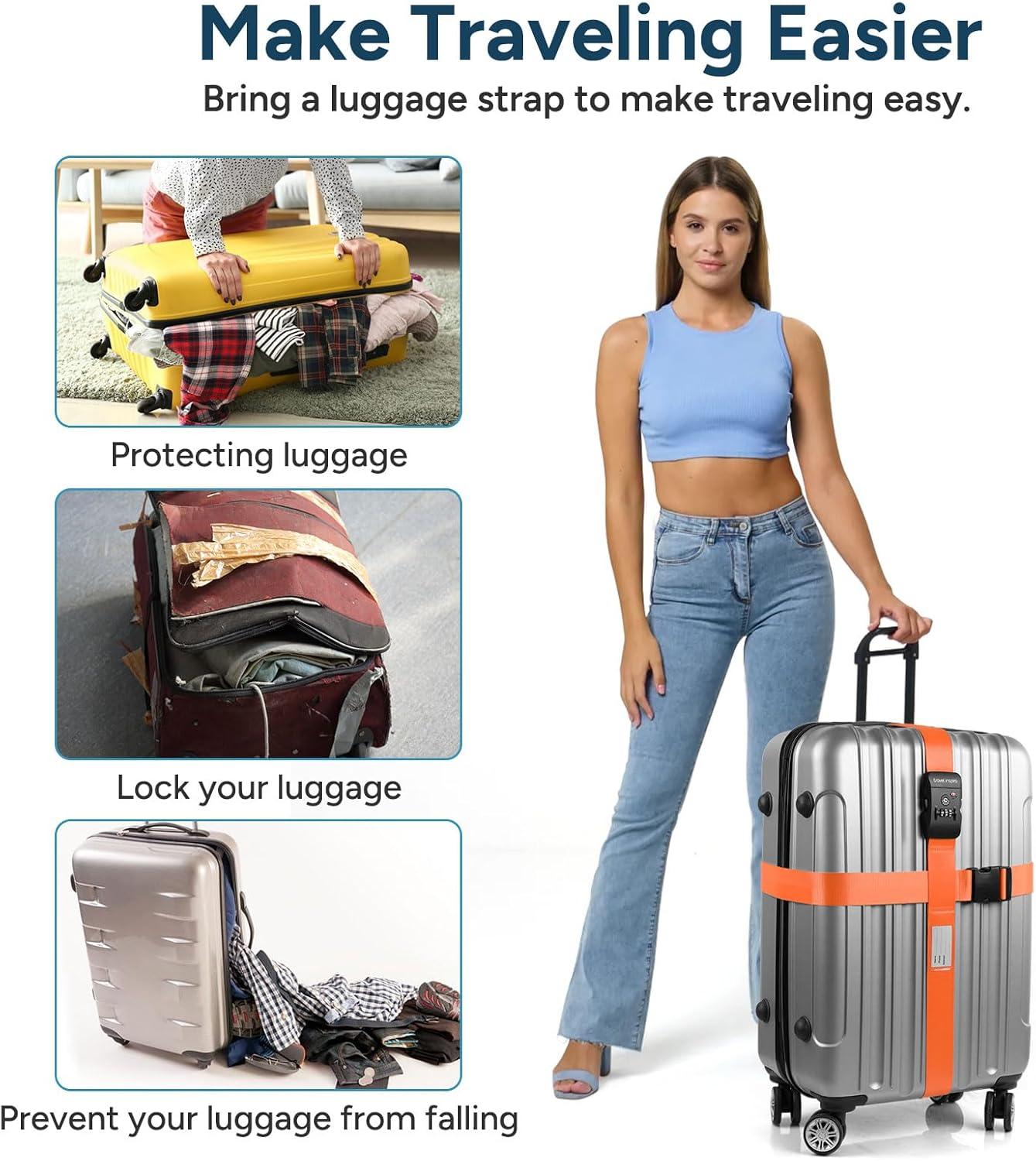 imageTravel Inspira Luggage Straps for Suitcases Travel Belt for Luggage TSA Approved Luggage Straps Suitcase Straps 3Dial Combination Locks Adjustable Suitcase Belt QuickRelease Buckle Orangeorange