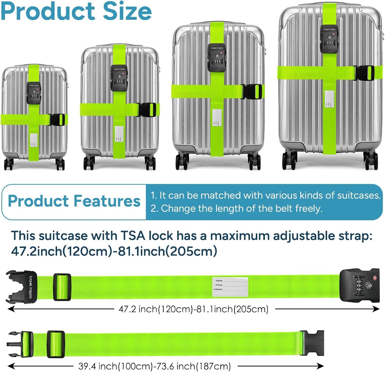 imageTravel Inspira Luggage Straps for Suitcases Travel Belt for Luggage TSA Approved Luggage Straps Suitcase Straps 3Dial Combination Locks Adjustable Suitcase Belt QuickRelease Buckle Orangegreen