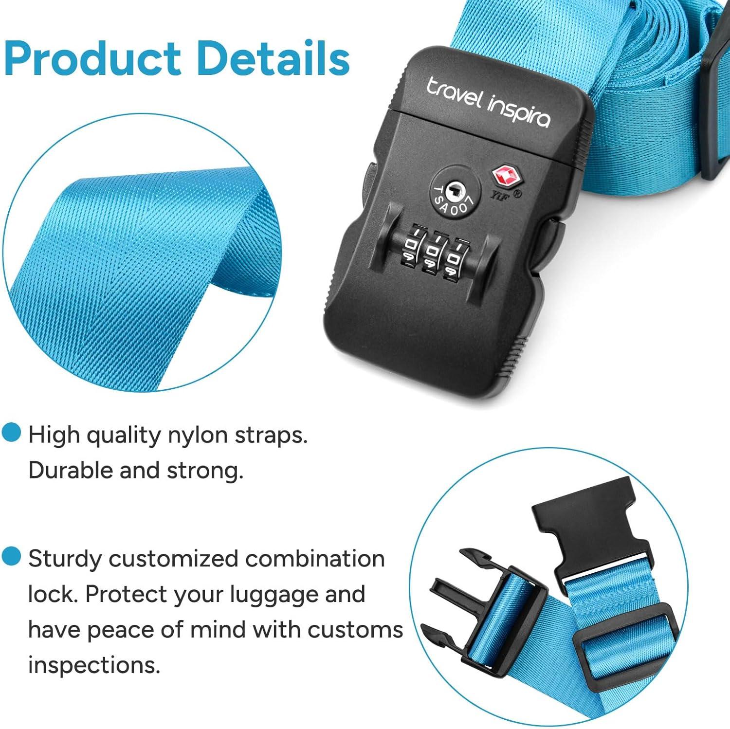 imageTravel Inspira Luggage Straps for Suitcases Travel Belt for Luggage TSA Approved Luggage Straps Suitcase Straps 3Dial Combination Locks Adjustable Suitcase Belt QuickRelease Buckle Orangeblue