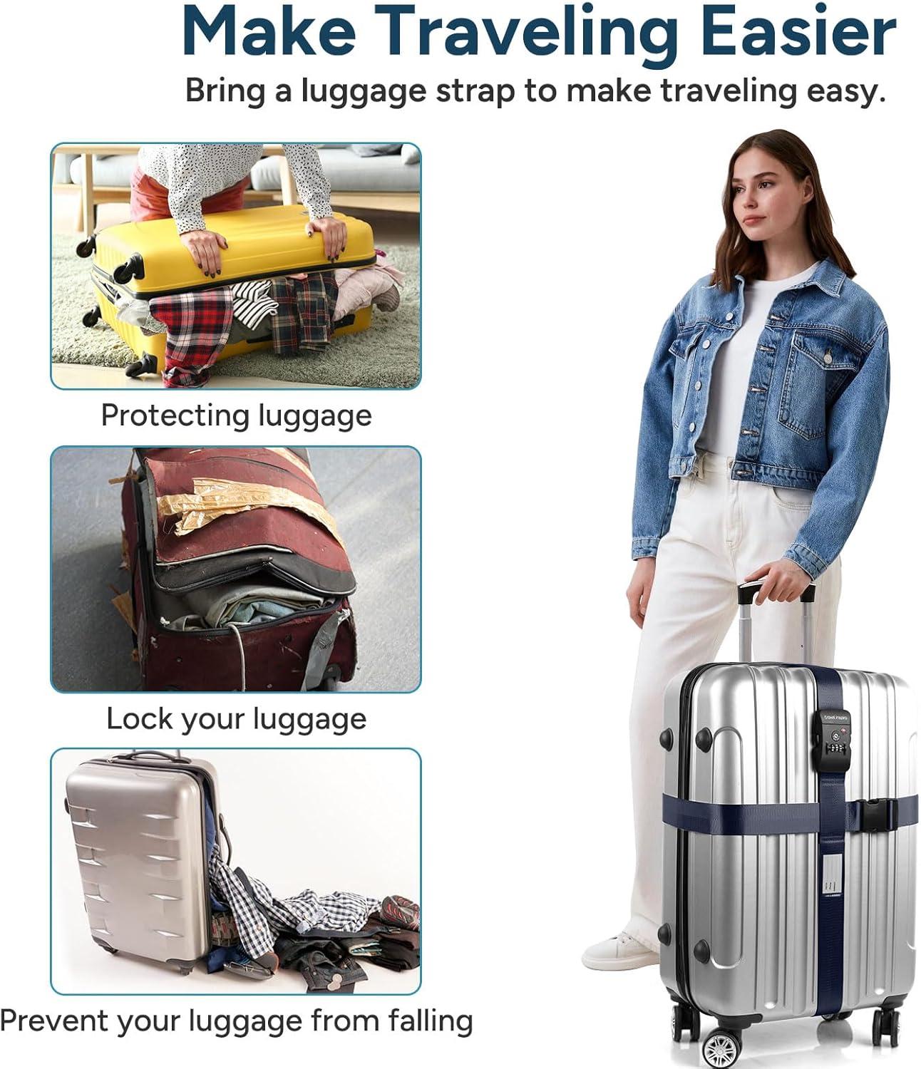 imageTravel Inspira Luggage Straps for Suitcases Travel Belt for Luggage TSA Approved Luggage Straps Suitcase Straps 3Dial Combination Locks Adjustable Suitcase Belt QuickRelease Buckle Orangenavy blue
