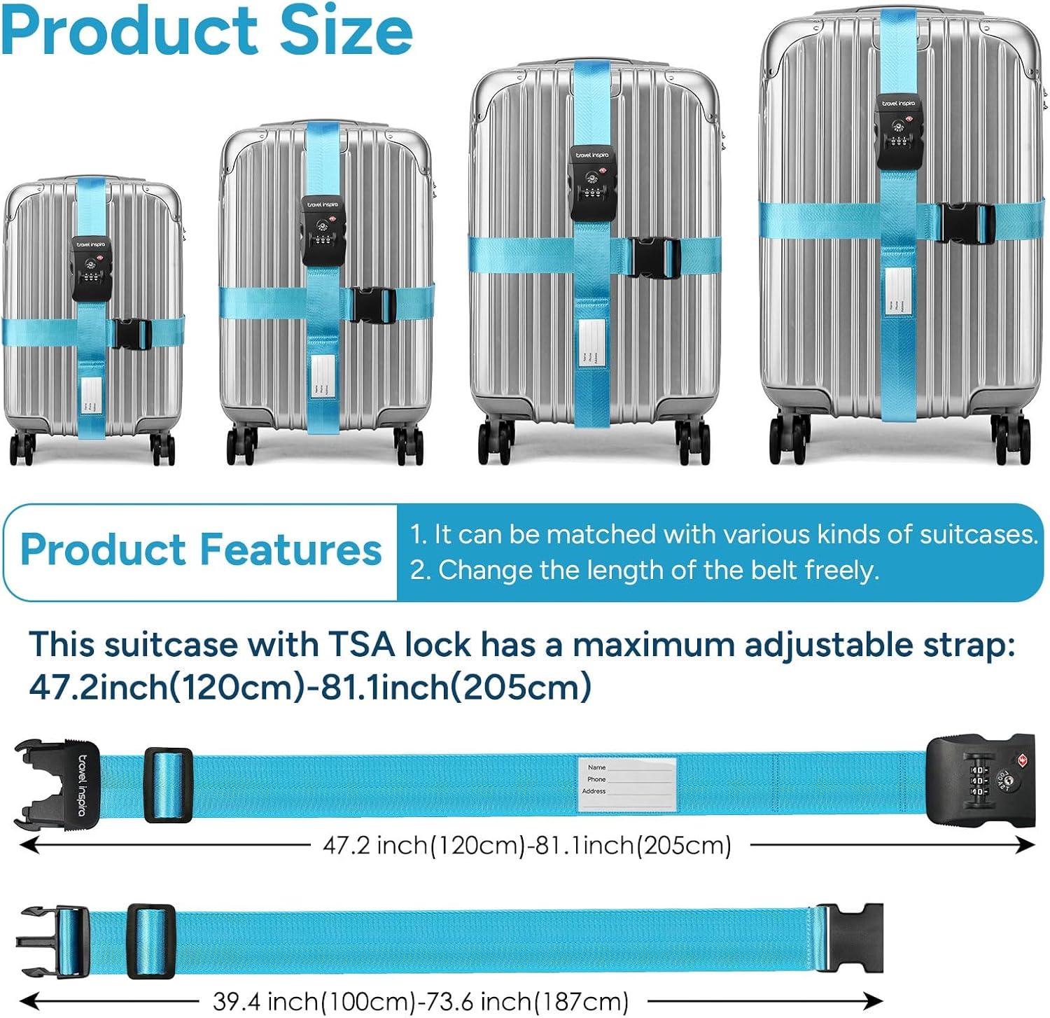 imageTravel Inspira Luggage Straps for Suitcases Travel Belt for Luggage TSA Approved Luggage Straps Suitcase Straps 3Dial Combination Locks Adjustable Suitcase Belt QuickRelease Buckle Orangeblue