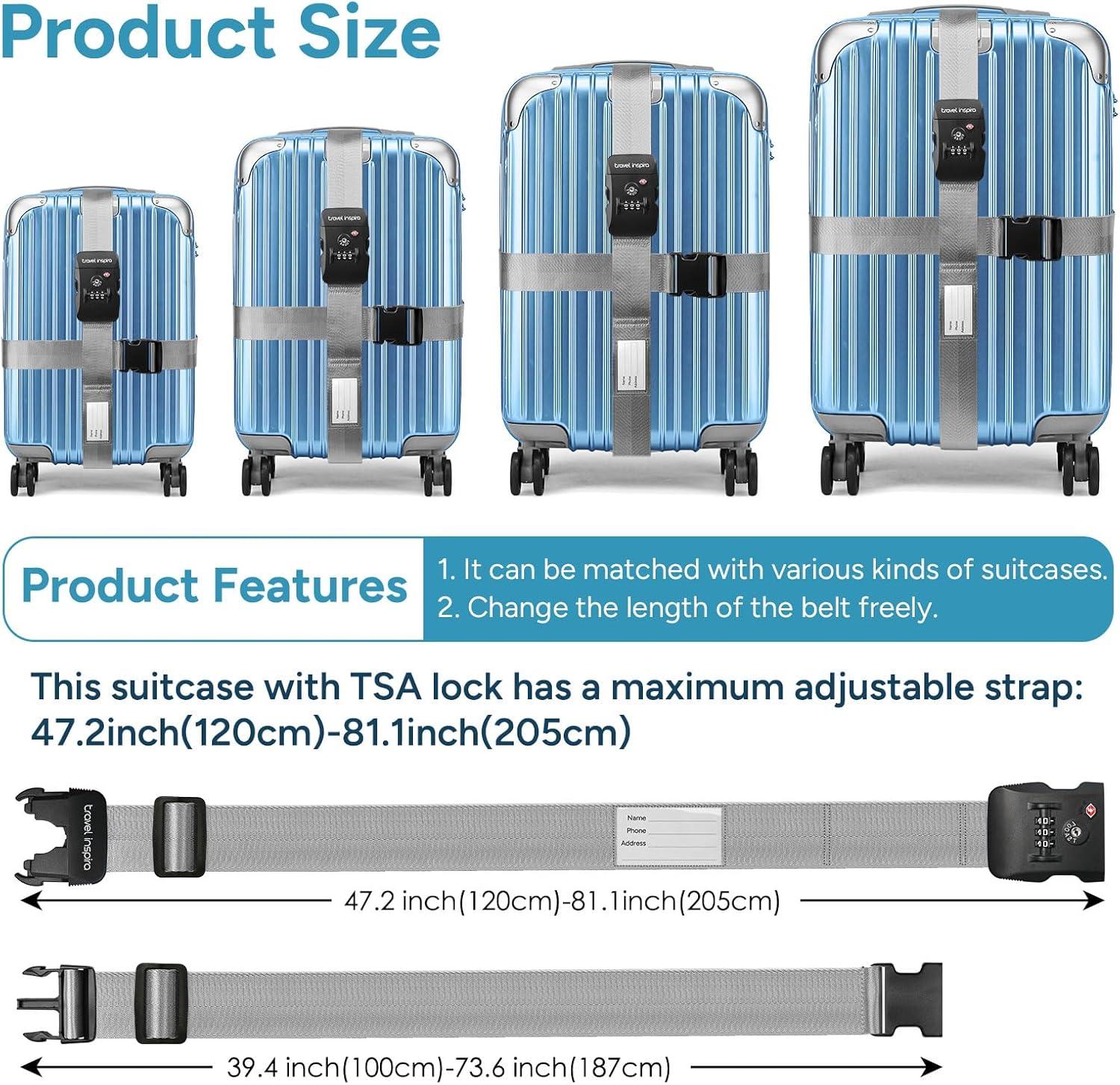 imageTravel Inspira Luggage Straps for Suitcases Travel Belt for Luggage TSA Approved Luggage Straps Suitcase Straps 3Dial Combination Locks Adjustable Suitcase Belt QuickRelease Buckle Orangegray