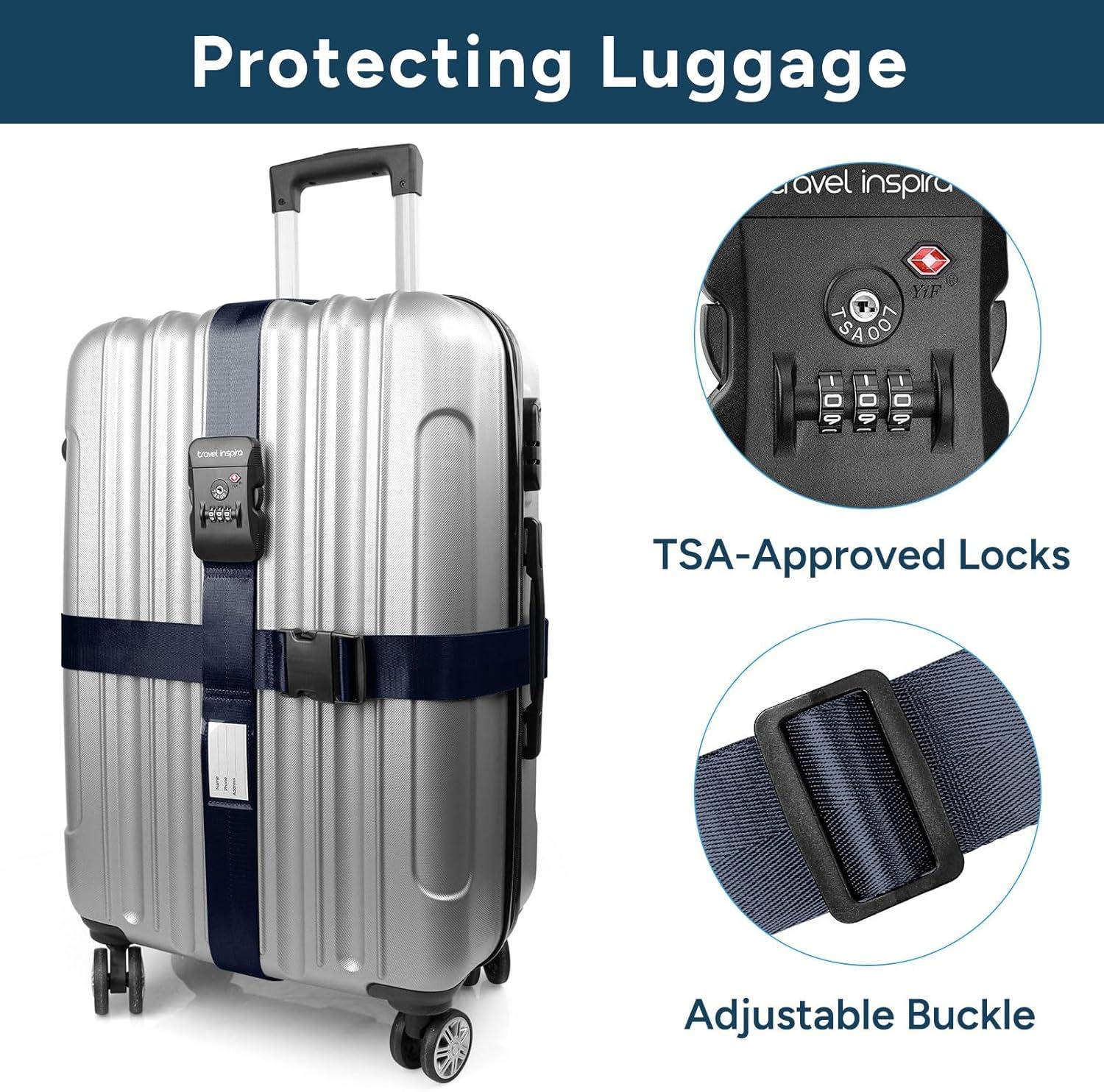 imageTravel Inspira Luggage Straps for Suitcases Travel Belt for Luggage TSA Approved Luggage Straps Suitcase Straps 3Dial Combination Locks Adjustable Suitcase Belt QuickRelease Buckle Orangenavy blue