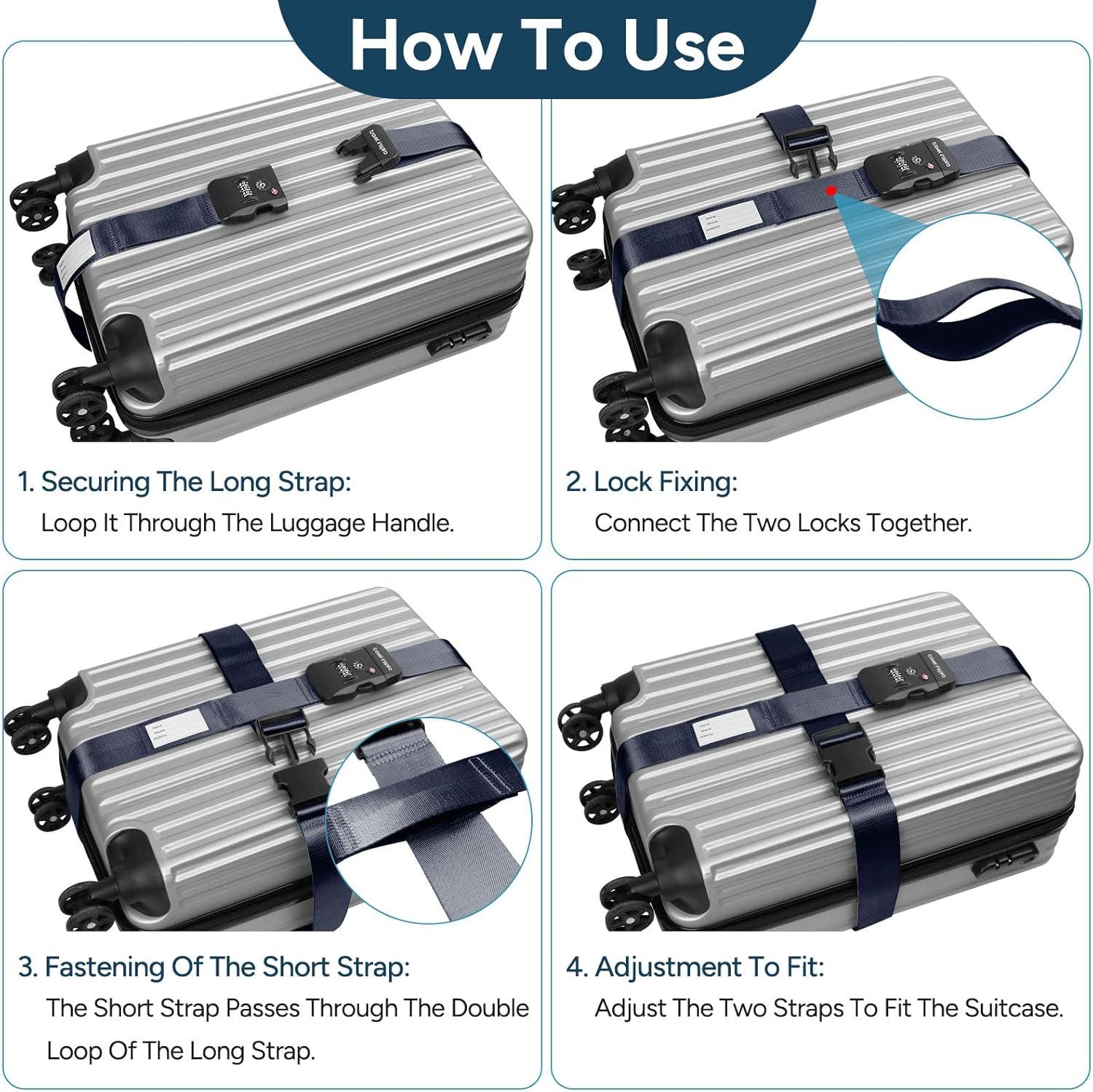 imageTravel Inspira Luggage Straps for Suitcases Travel Belt for Luggage TSA Approved Luggage Straps Suitcase Straps 3Dial Combination Locks Adjustable Suitcase Belt QuickRelease Buckle Orangenavy blue