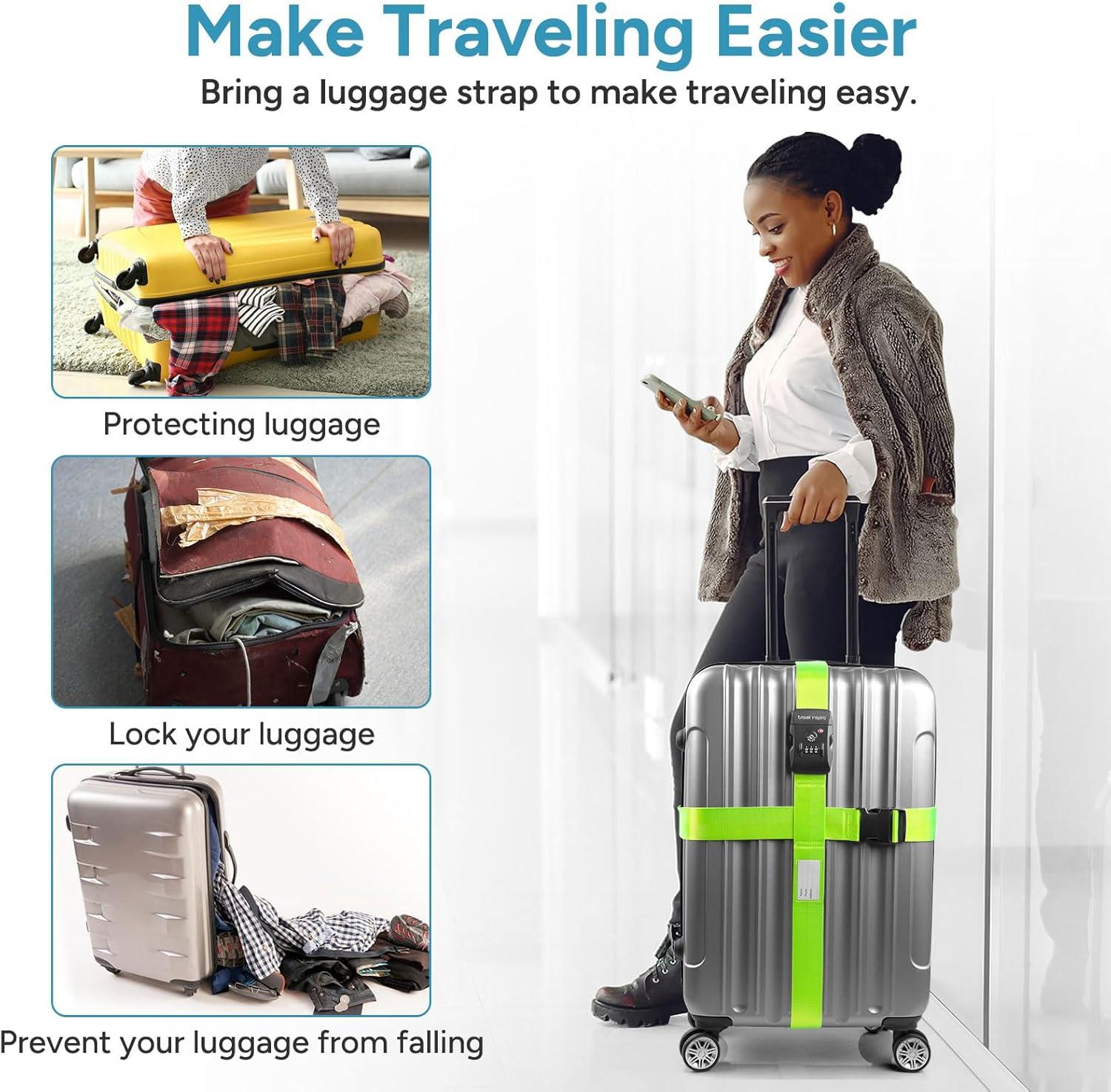 imageTravel Inspira Luggage Straps for Suitcases Travel Belt for Luggage TSA Approved Luggage Straps Suitcase Straps 3Dial Combination Locks Adjustable Suitcase Belt QuickRelease Buckle Orangegreen