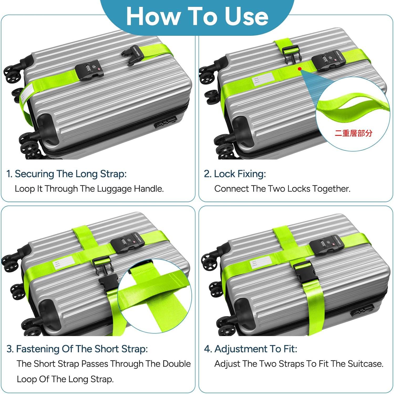imageTravel Inspira Luggage Straps for Suitcases Travel Belt for Luggage TSA Approved Luggage Straps Suitcase Straps 3Dial Combination Locks Adjustable Suitcase Belt QuickRelease Buckle Orangegreen