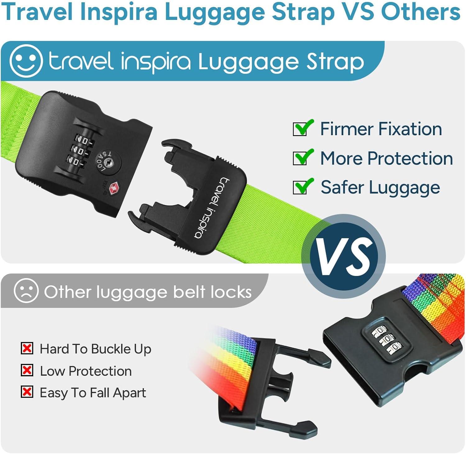 imageTravel Inspira Luggage Straps for Suitcases Travel Belt for Luggage TSA Approved Luggage Straps Suitcase Straps 3Dial Combination Locks Adjustable Suitcase Belt QuickRelease Buckle Orangegreen