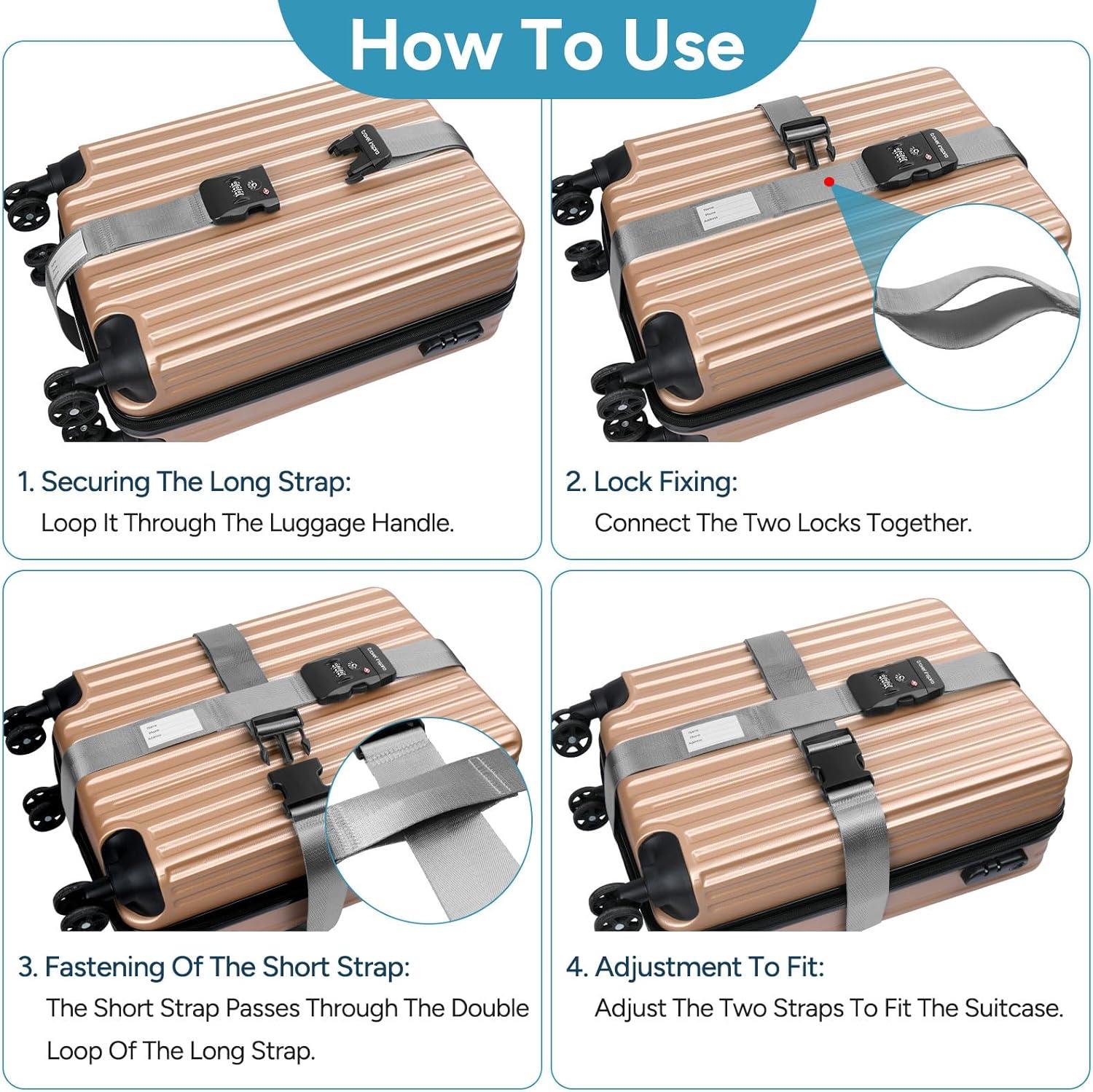 imageTravel Inspira Luggage Straps for Suitcases Travel Belt for Luggage TSA Approved Luggage Straps Suitcase Straps 3Dial Combination Locks Adjustable Suitcase Belt QuickRelease Buckle Orangegray