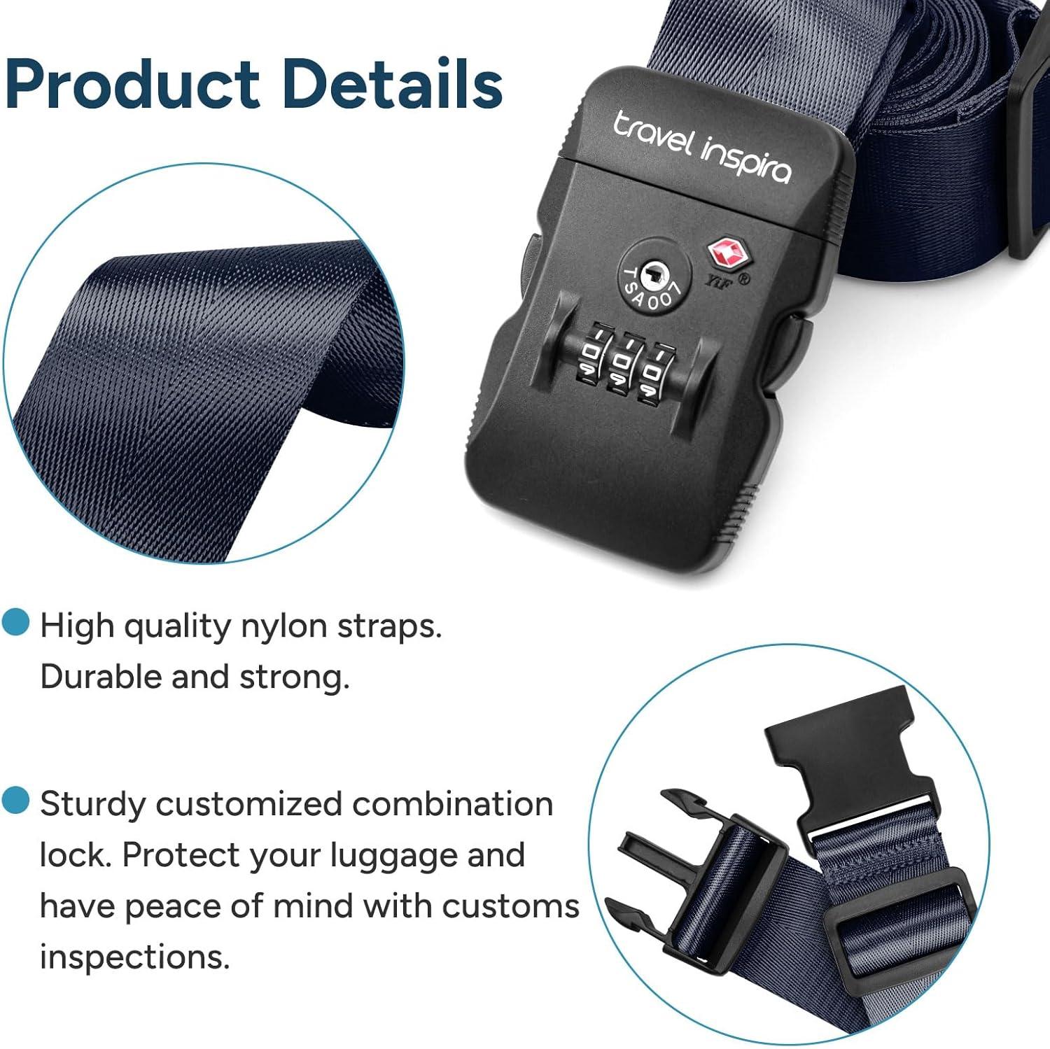 imageTravel Inspira Luggage Straps for Suitcases Travel Belt for Luggage TSA Approved Luggage Straps Suitcase Straps 3Dial Combination Locks Adjustable Suitcase Belt QuickRelease Buckle Orangenavy blue