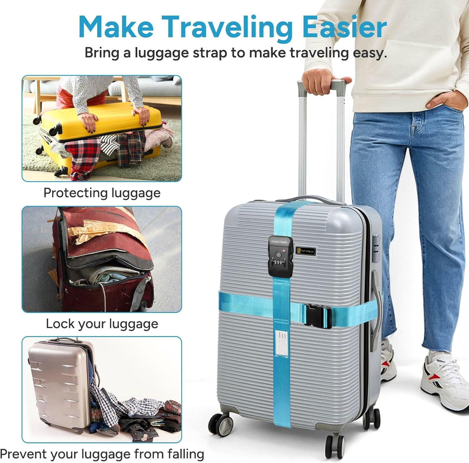 imageTravel Inspira Luggage Straps for Suitcases Travel Belt for Luggage TSA Approved Luggage Straps Suitcase Straps 3Dial Combination Locks Adjustable Suitcase Belt QuickRelease Buckle Orangeblue