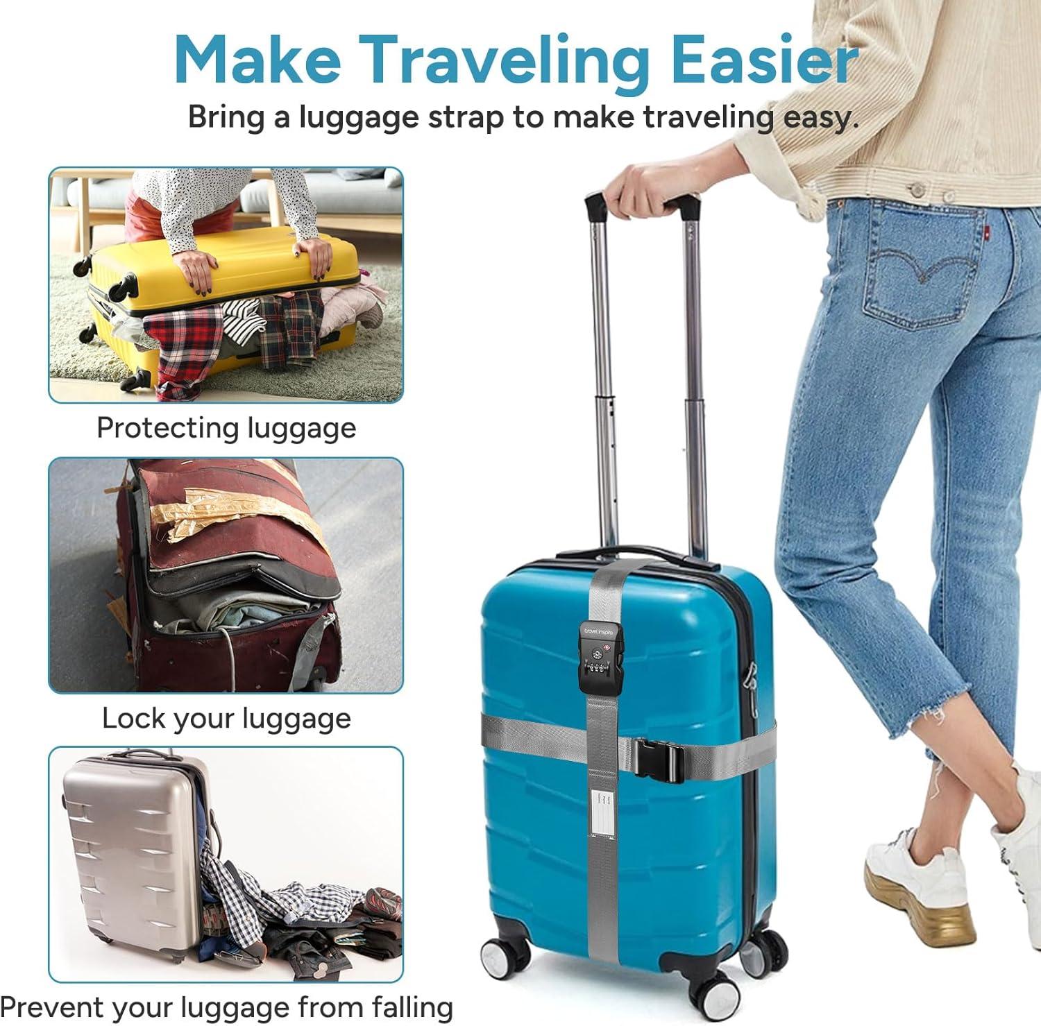 imageTravel Inspira Luggage Straps for Suitcases Travel Belt for Luggage TSA Approved Luggage Straps Suitcase Straps 3Dial Combination Locks Adjustable Suitcase Belt QuickRelease Buckle Orangegray