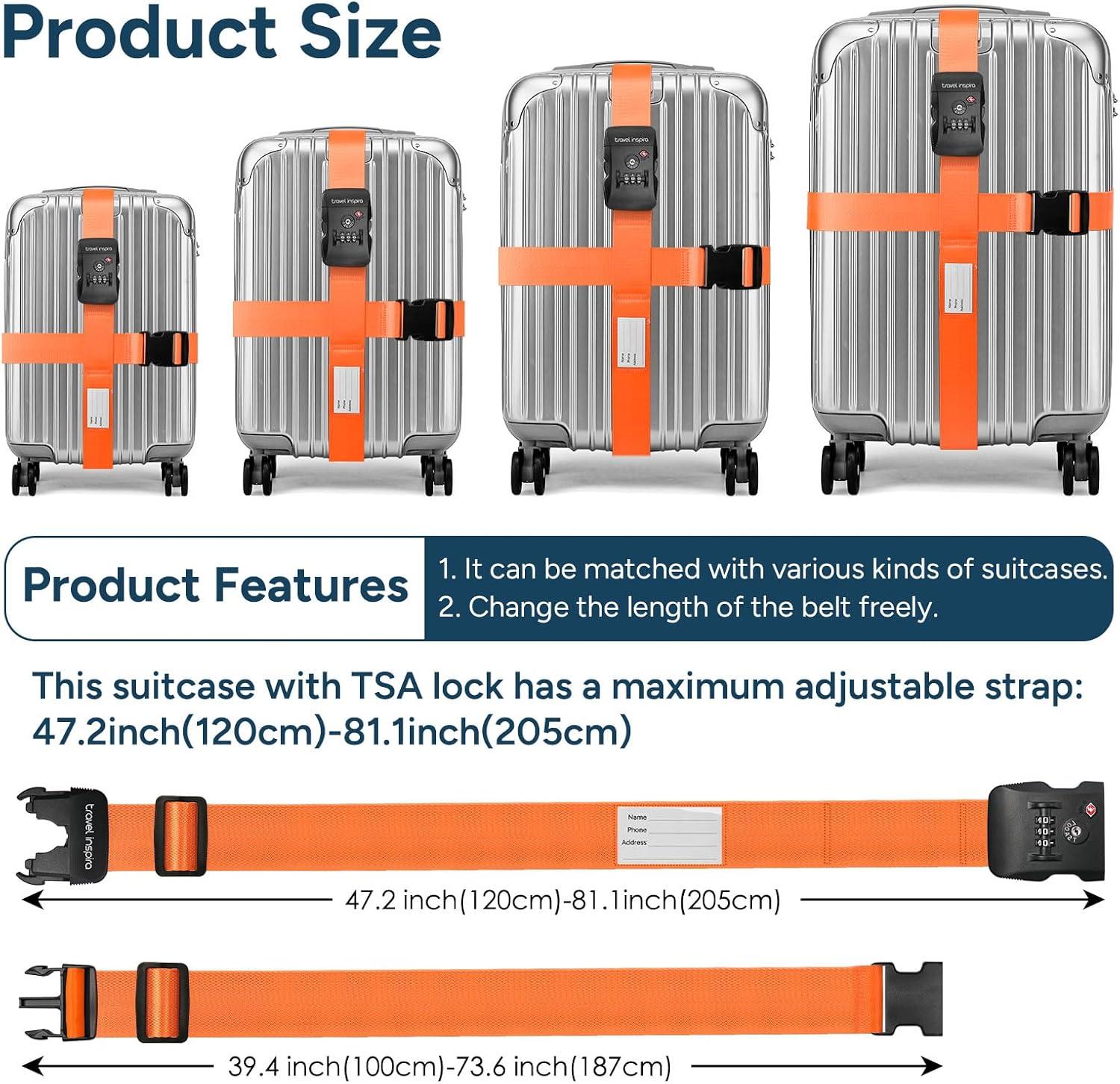 imageTravel Inspira Luggage Straps for Suitcases Travel Belt for Luggage TSA Approved Luggage Straps Suitcase Straps 3Dial Combination Locks Adjustable Suitcase Belt QuickRelease Buckle Orangeorange