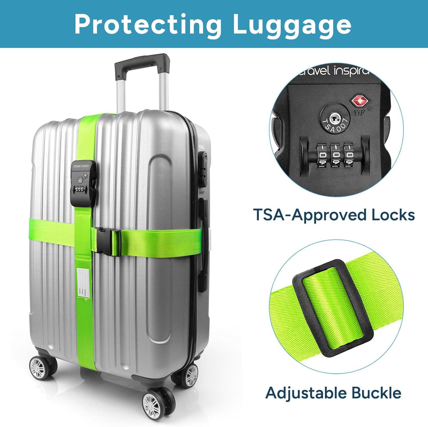 imageTravel Inspira Luggage Straps for Suitcases Travel Belt for Luggage TSA Approved Luggage Straps Suitcase Straps 3Dial Combination Locks Adjustable Suitcase Belt QuickRelease Buckle Orangegreen
