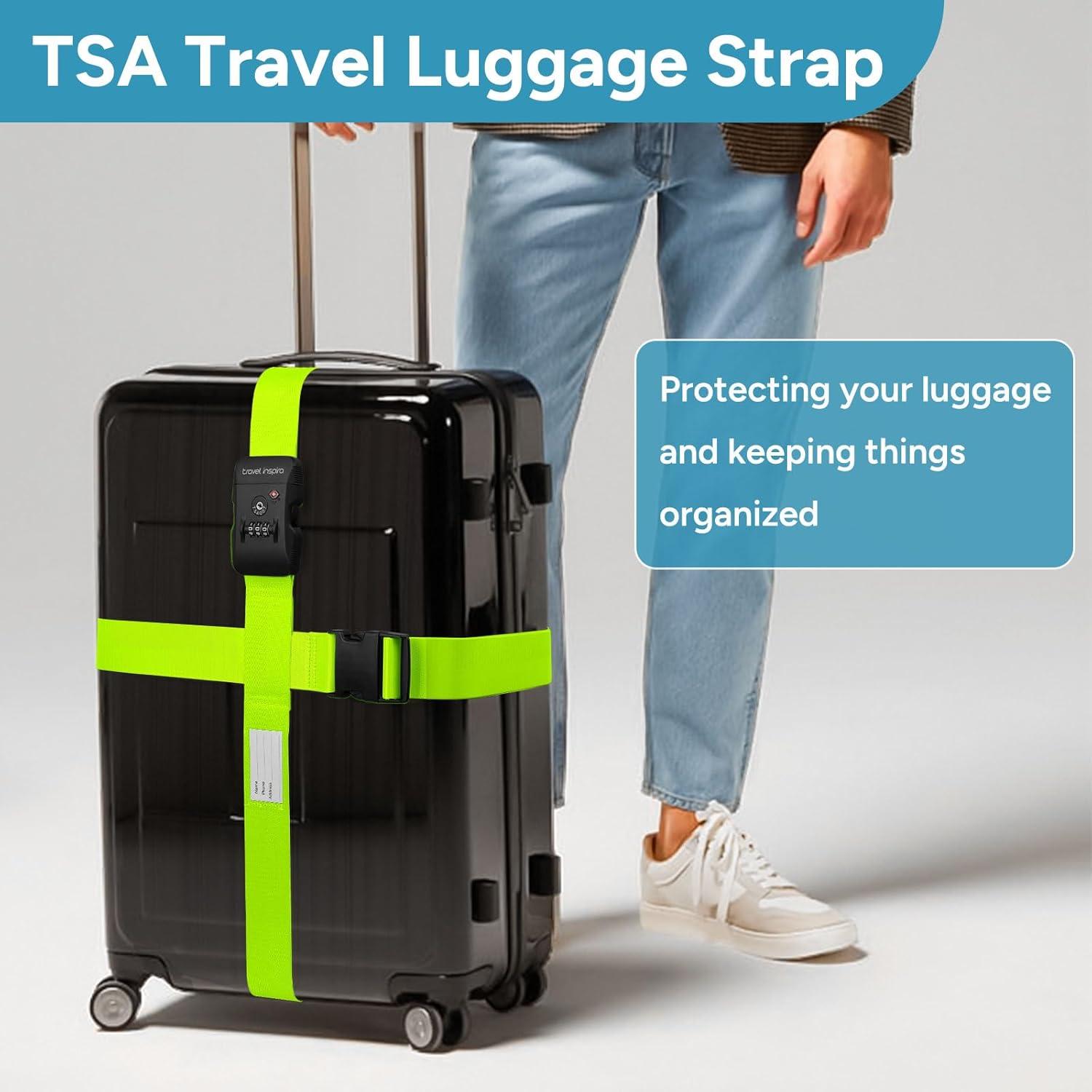imageTravel Inspira Luggage Straps for Suitcases Travel Belt for Luggage TSA Approved Luggage Straps Suitcase Straps 3Dial Combination Locks Adjustable Suitcase Belt QuickRelease Buckle Orangegreen