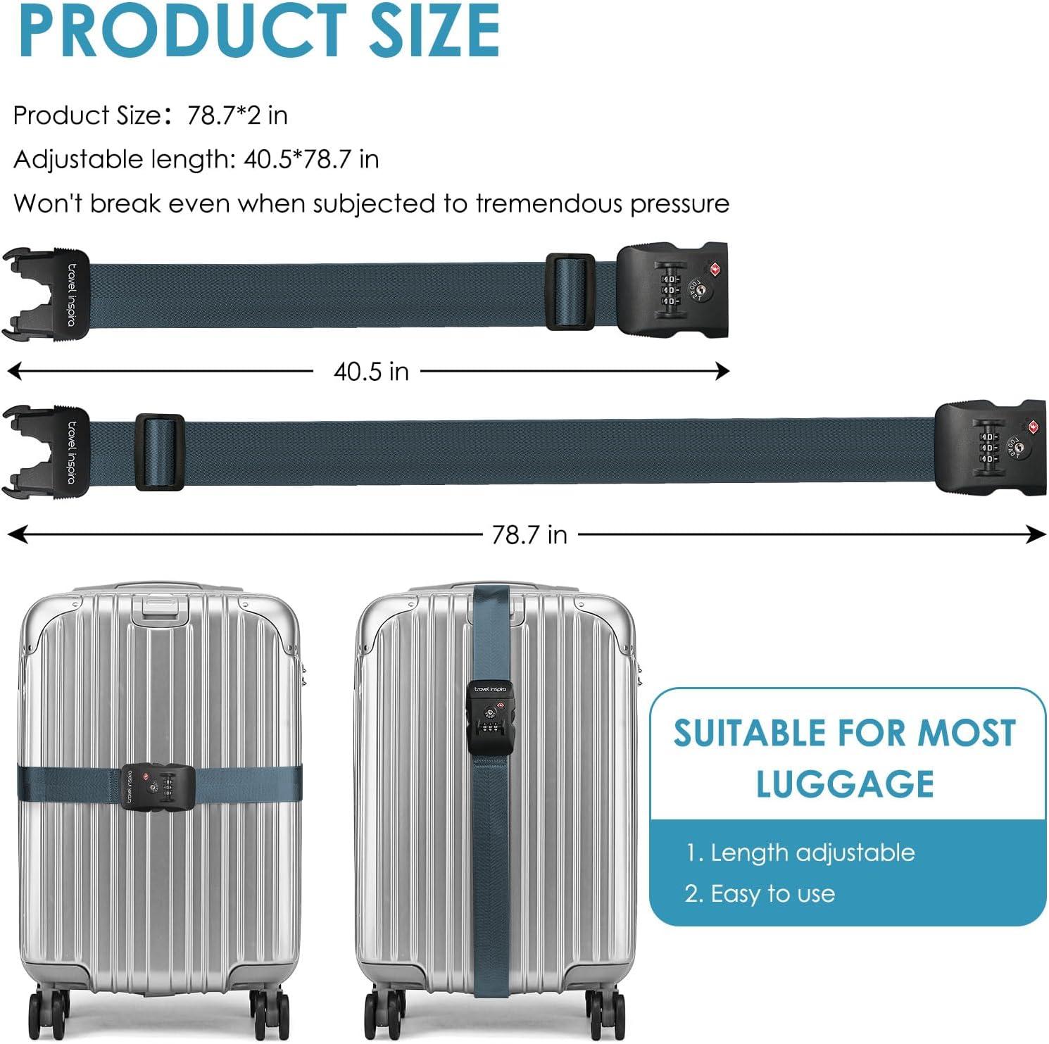 imageTravel Inspira Luggage Straps for Suitcases with TSA Lock Protect Your Luggage AntiBurst High Visibility Color Easy to Identify Luggage Adjustable Heavy Duty Belt for 2032 Inch SuitcasesNavy Blue