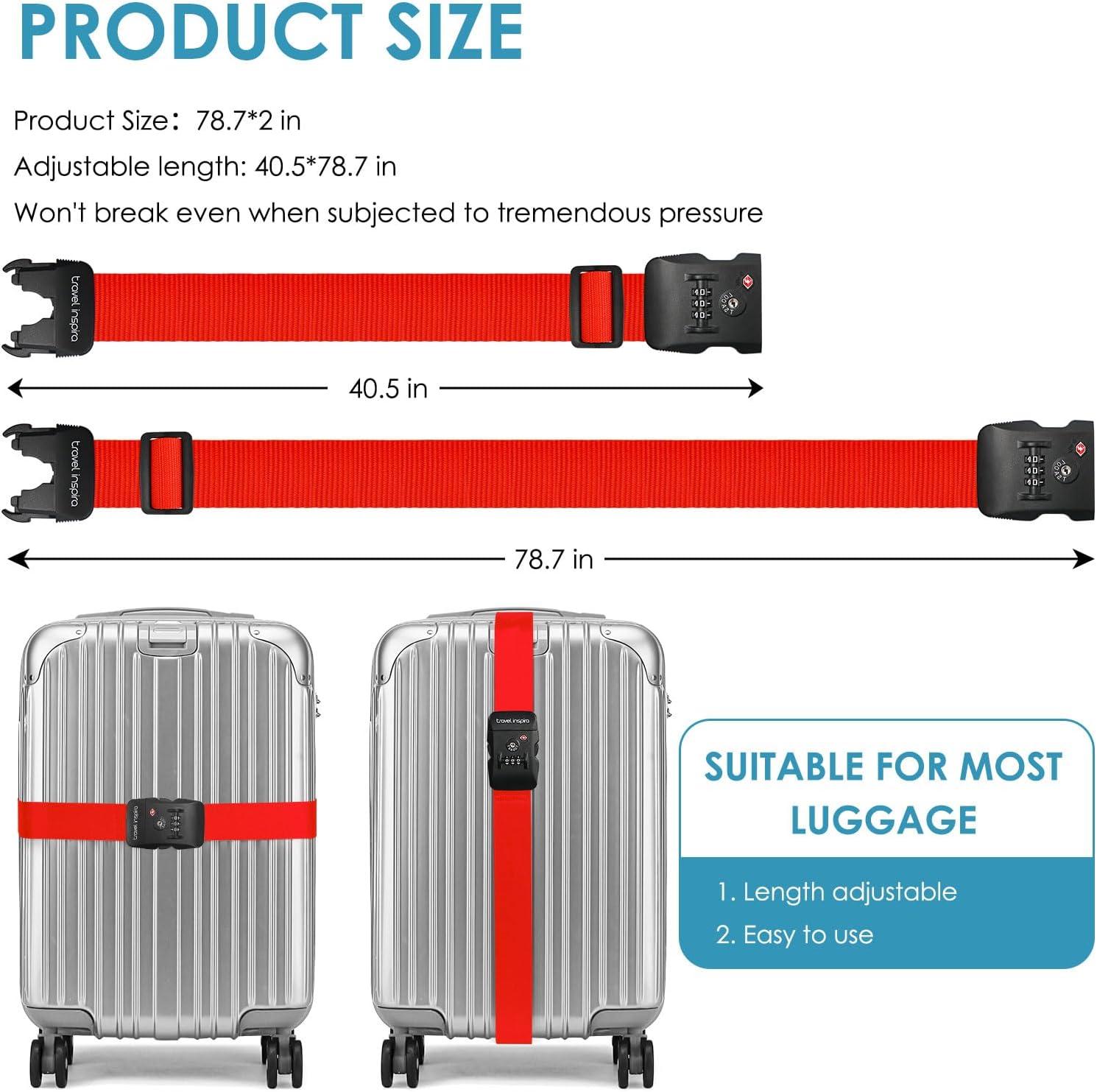 imageTravel Inspira Luggage Straps for Suitcases with TSA Lock Protect Your Luggage AntiBurst High Visibility Color Easy to Identify Luggage Adjustable Heavy Duty Belt for 2032 Inch SuitcasesRed