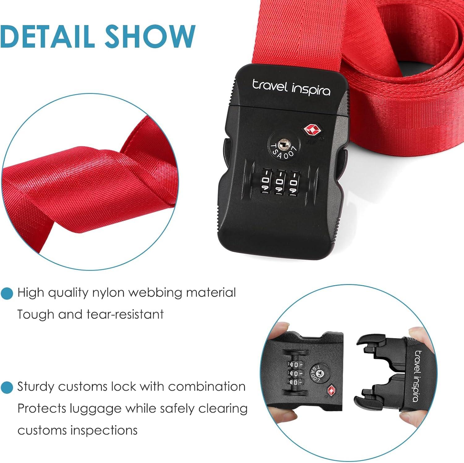 imageTravel Inspira Luggage Straps for Suitcases with TSA Lock Protect Your Luggage AntiBurst High Visibility Color Easy to Identify Luggage Adjustable Heavy Duty Belt for 2032 Inch SuitcasesCross Red