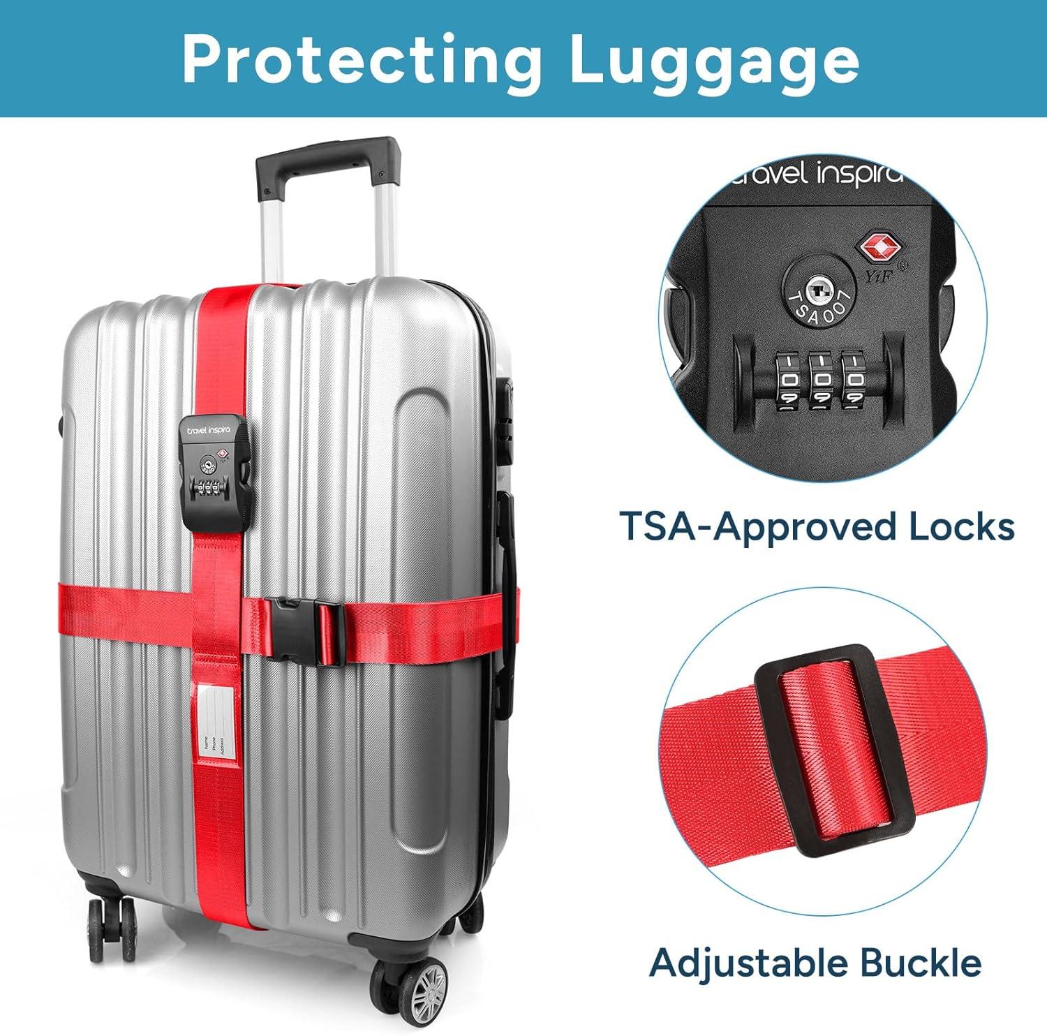 imageTravel Inspira Luggage Straps for Suitcases with TSA Lock Protect Your Luggage AntiBurst High Visibility Color Easy to Identify Luggage Adjustable Heavy Duty Belt for 2032 Inch SuitcasesCross RedNew