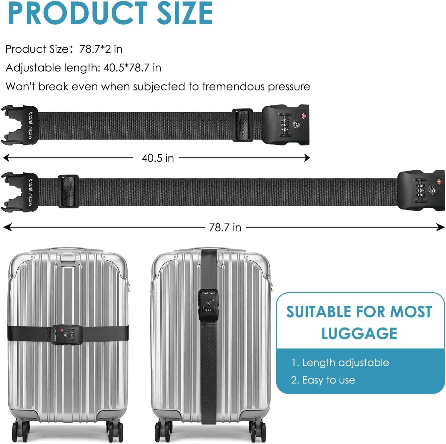 imageTravel Inspira Luggage Straps for Suitcases with TSA Lock Protect Your Luggage AntiBurst High Visibility Color Easy to Identify Luggage Adjustable Heavy Duty Belt for 2032 Inch SuitcasesBlack