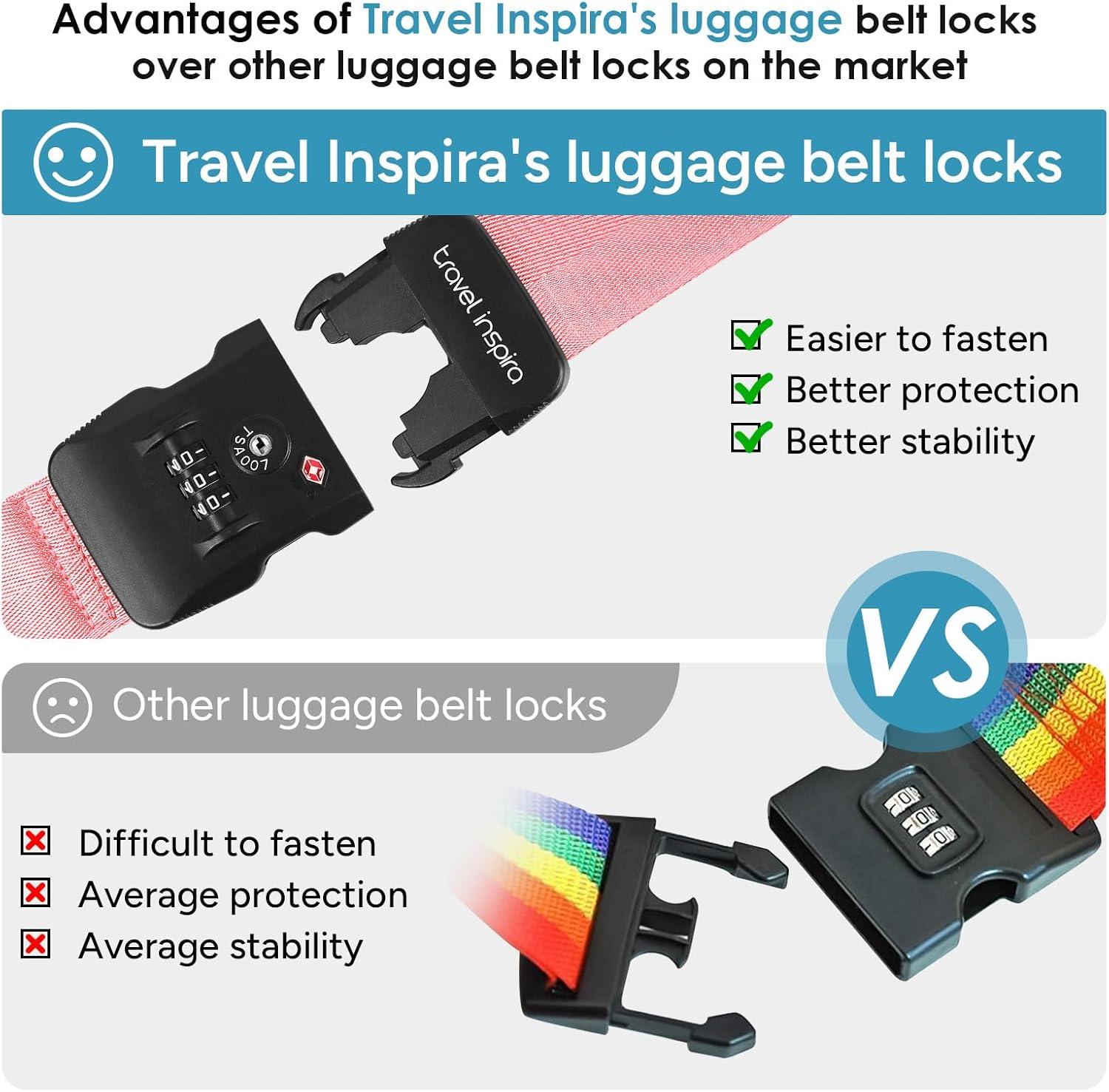 imageTravel Inspira Luggage Straps for Suitcases with TSA Lock Protect Your Luggage AntiBurst High Visibility Color Easy to Identify Luggage Adjustable Heavy Duty Belt for 2032 Inch SuitcasesPink