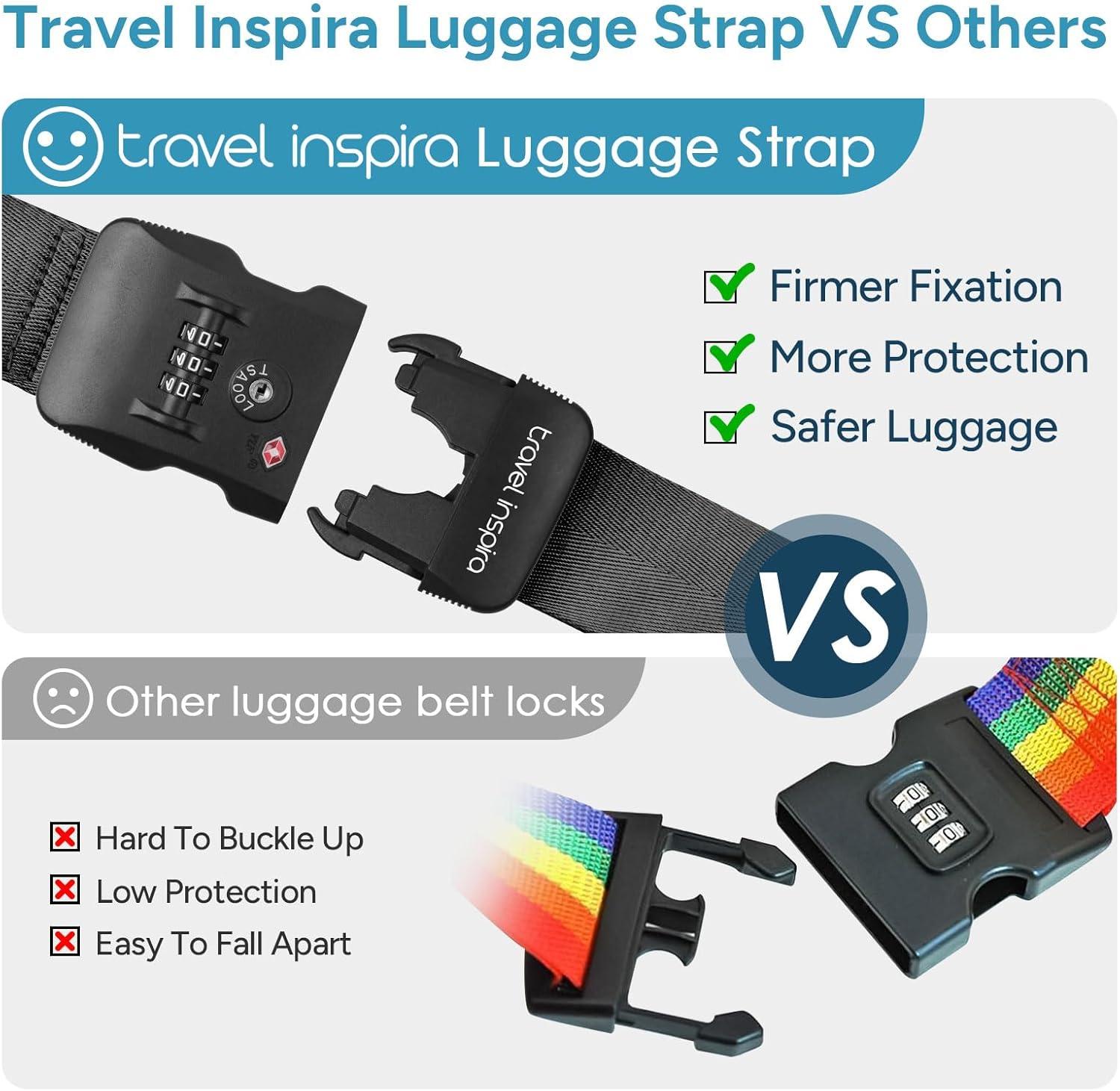 imageTravel Inspira Luggage Straps for Suitcases with TSA Lock Protect Your Luggage AntiBurst High Visibility Color Easy to Identify Luggage Adjustable Heavy Duty Belt for 2032 Inch SuitcasesCross BlackNew