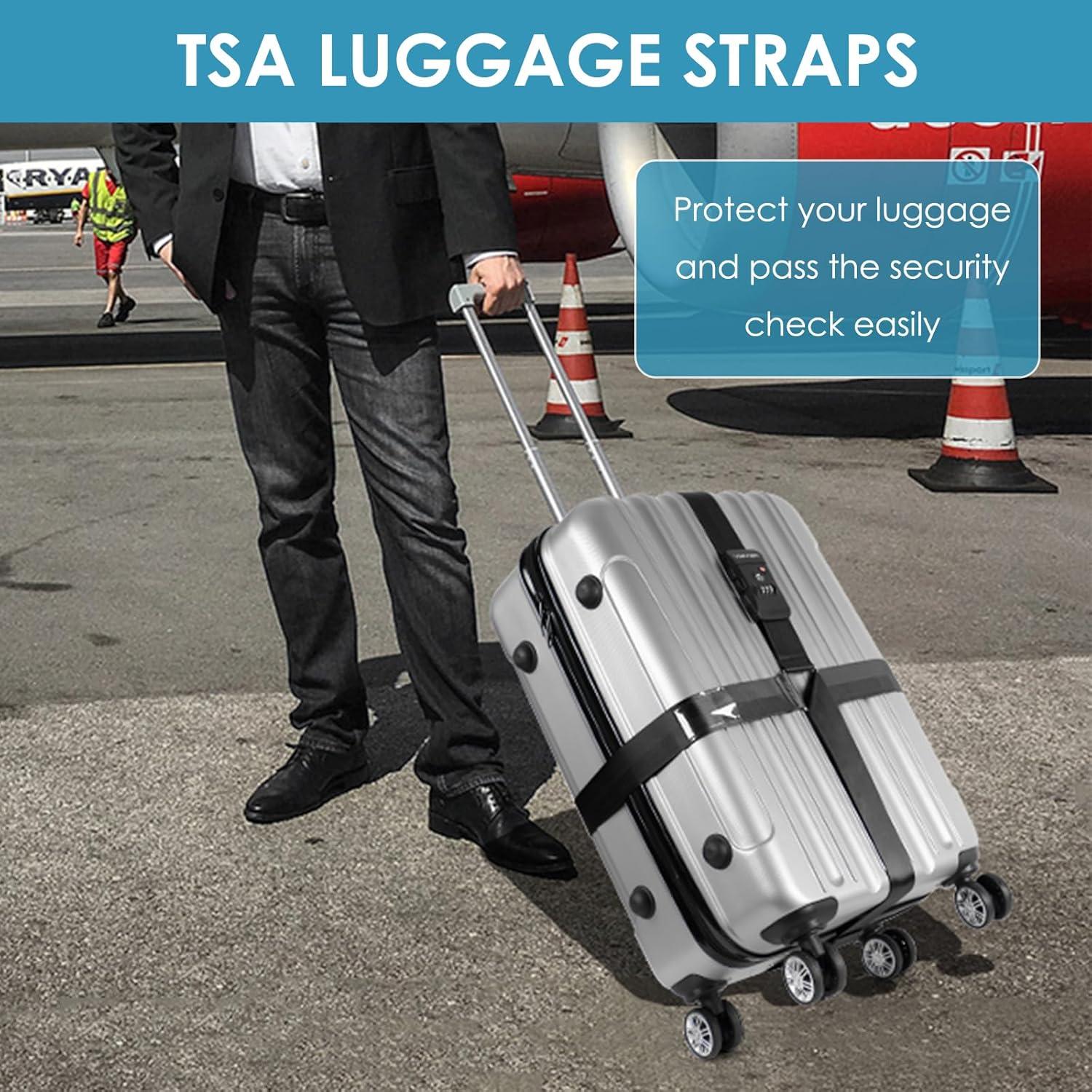 imageTravel Inspira Luggage Straps for Suitcases with TSA Lock Protect Your Luggage AntiBurst High Visibility Color Easy to Identify Luggage Adjustable Heavy Duty Belt for 2032 Inch SuitcasesCross Black