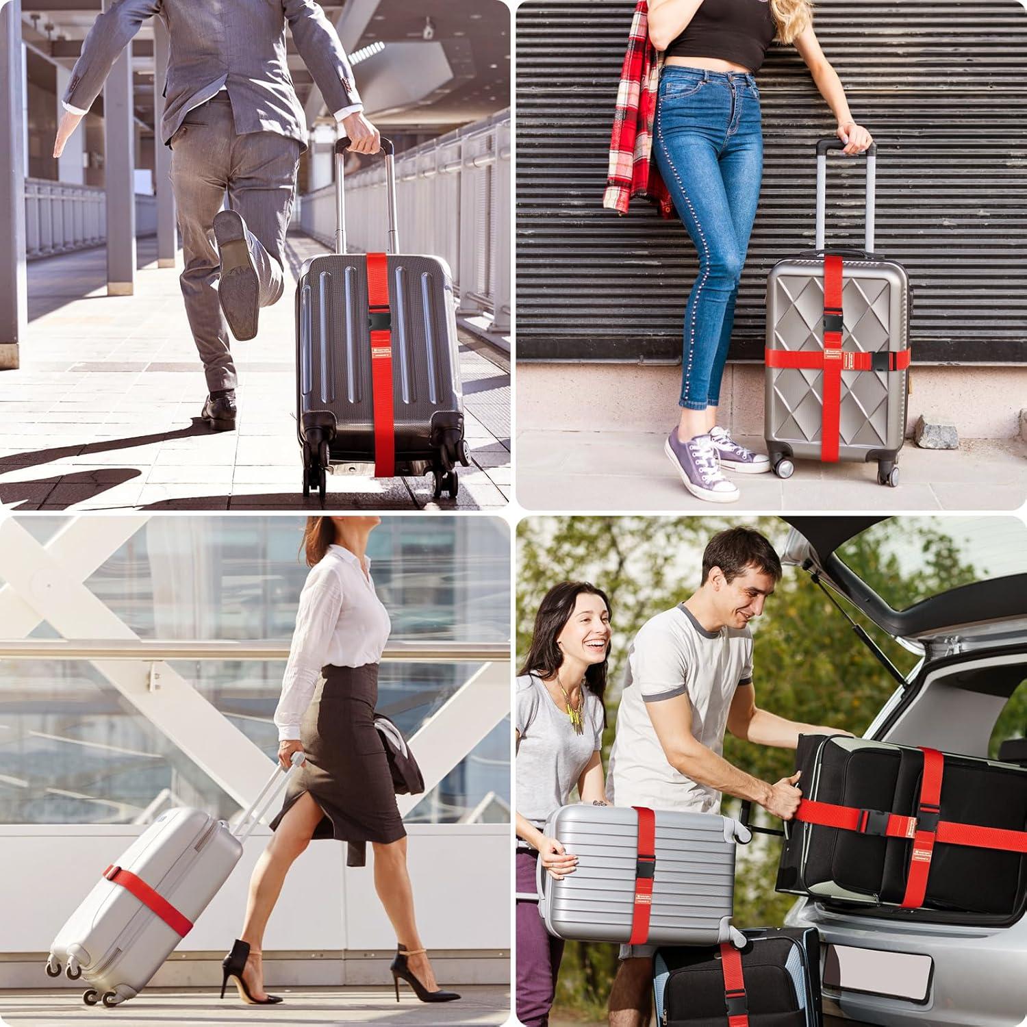 imageTravel Inspira Luggage Straps for Suitcases with TSA Lock Protect Your Luggage AntiBurst High Visibility Color Easy to Identify Luggage Adjustable Heavy Duty Belt for 2032 Inch SuitcasesRed4P