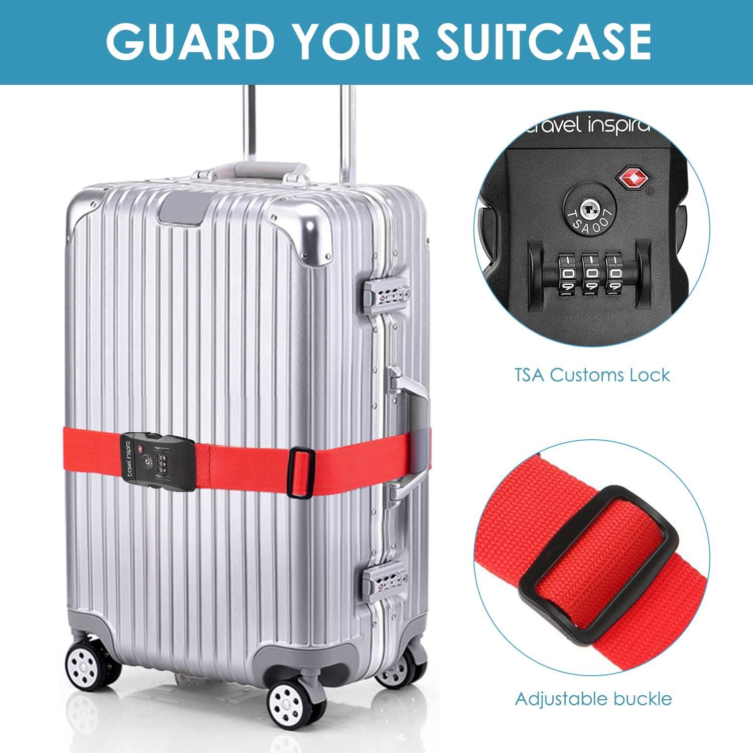 imageTravel Inspira Luggage Straps for Suitcases with TSA Lock Protect Your Luggage AntiBurst High Visibility Color Easy to Identify Luggage Adjustable Heavy Duty Belt for 2032 Inch SuitcasesRed