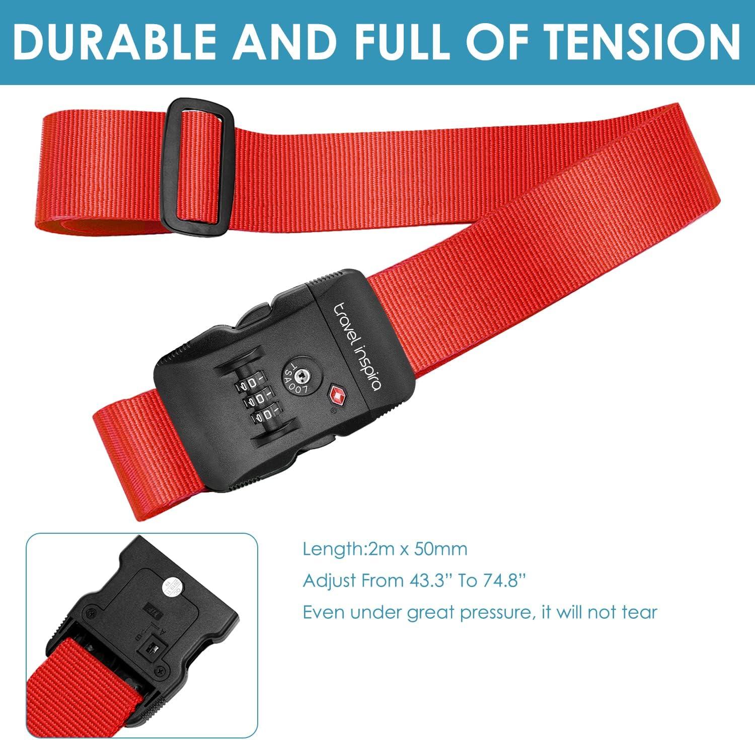 imageTravel Inspira Luggage Straps for Suitcases with TSA Lock Protect Your Luggage AntiBurst High Visibility Color Easy to Identify Luggage Adjustable Heavy Duty Belt for 2032 Inch SuitcasesRed