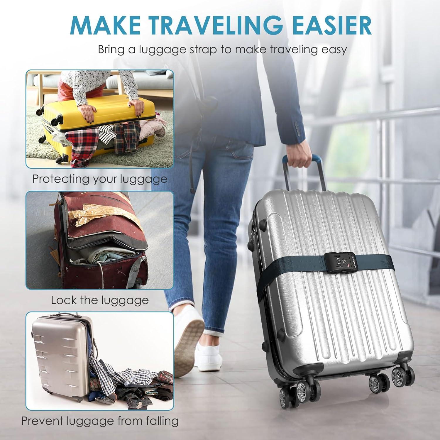 imageTravel Inspira Luggage Straps for Suitcases with TSA Lock Protect Your Luggage AntiBurst High Visibility Color Easy to Identify Luggage Adjustable Heavy Duty Belt for 2032 Inch SuitcasesNavy Blue