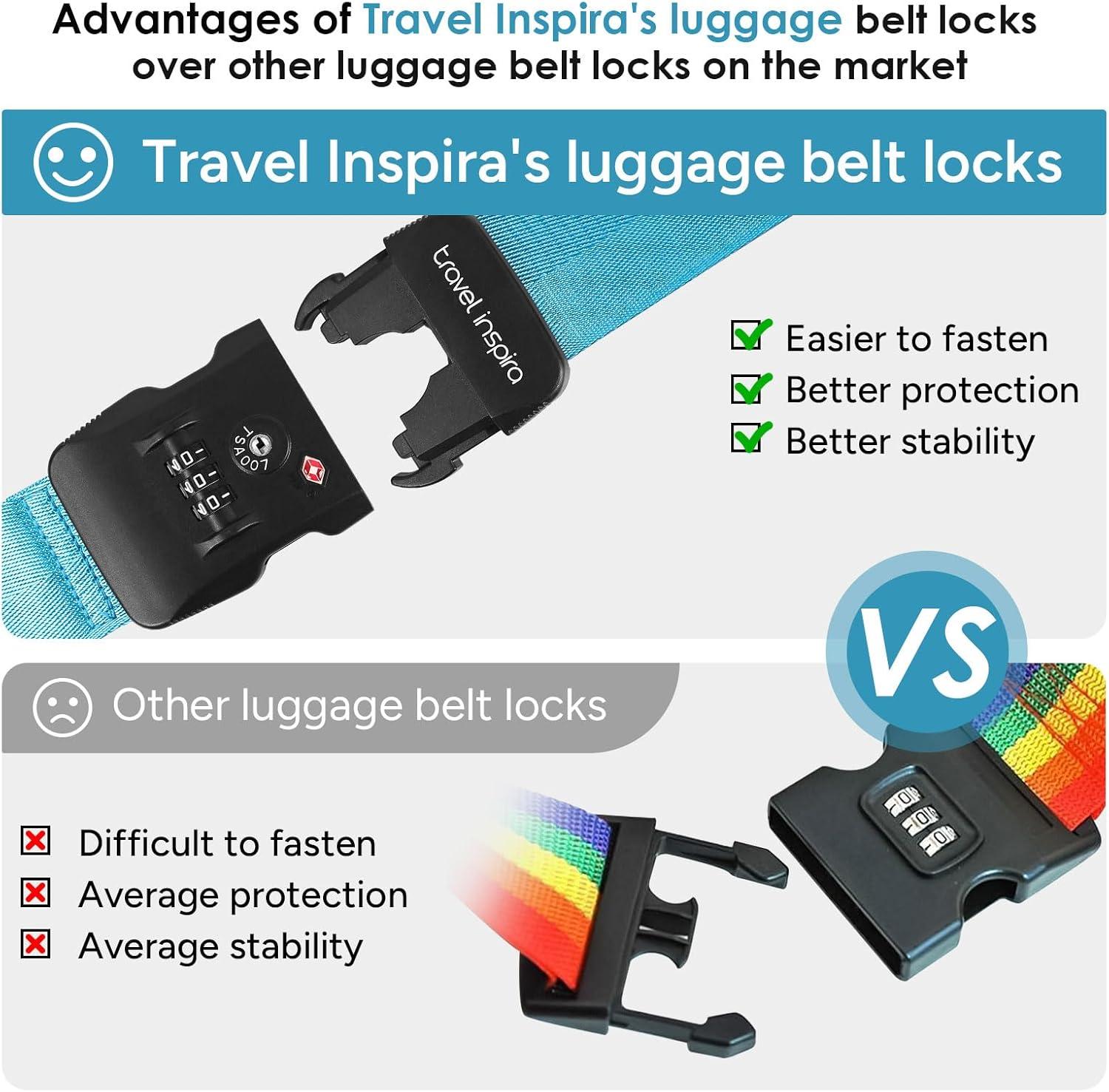 imageTravel Inspira Luggage Straps for Suitcases with TSA Lock Protect Your Luggage AntiBurst High Visibility Color Easy to Identify Luggage Adjustable Heavy Duty Belt for 2032 Inch SuitcasesBlue