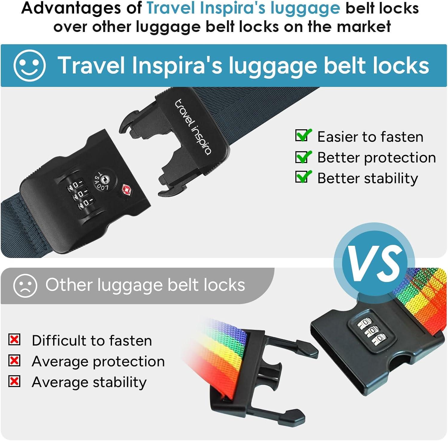 imageTravel Inspira Luggage Straps for Suitcases with TSA Lock Protect Your Luggage AntiBurst High Visibility Color Easy to Identify Luggage Adjustable Heavy Duty Belt for 2032 Inch SuitcasesNavy Blue