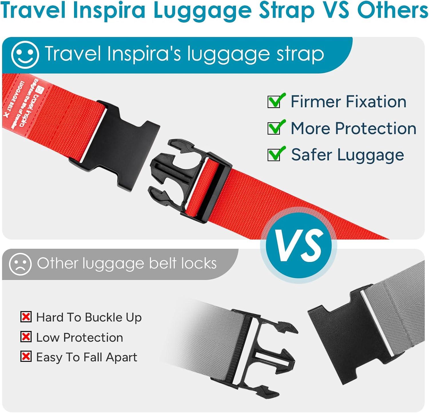 imageTravel Inspira Luggage Straps for Suitcases with TSA Lock Protect Your Luggage AntiBurst High Visibility Color Easy to Identify Luggage Adjustable Heavy Duty Belt for 2032 Inch SuitcasesRed4P
