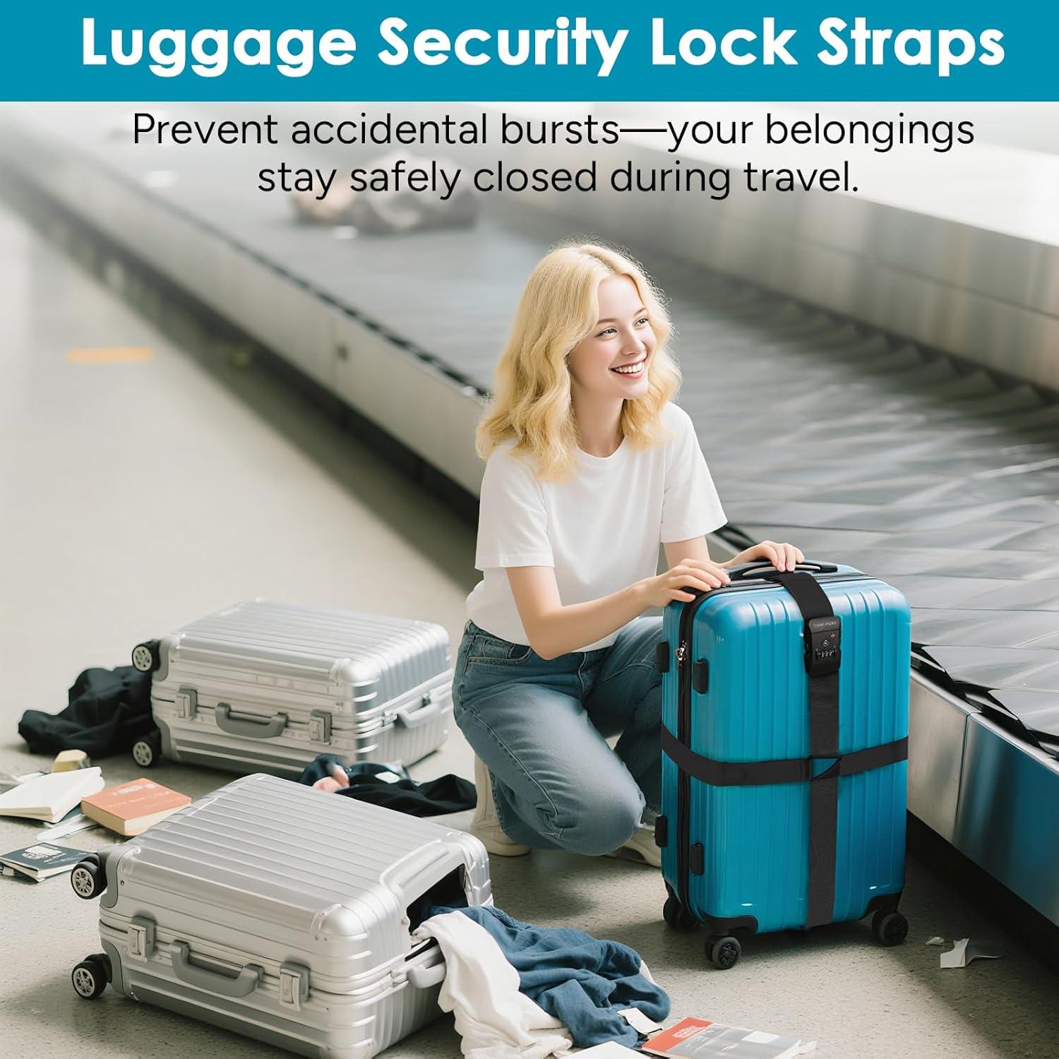 imageTravel Inspira Luggage Straps for Suitcases with TSA Lock Protect Your Luggage AntiBurst High Visibility Color Easy to Identify Luggage Adjustable Heavy Duty Belt for 2032 Inch SuitcasesCross Black