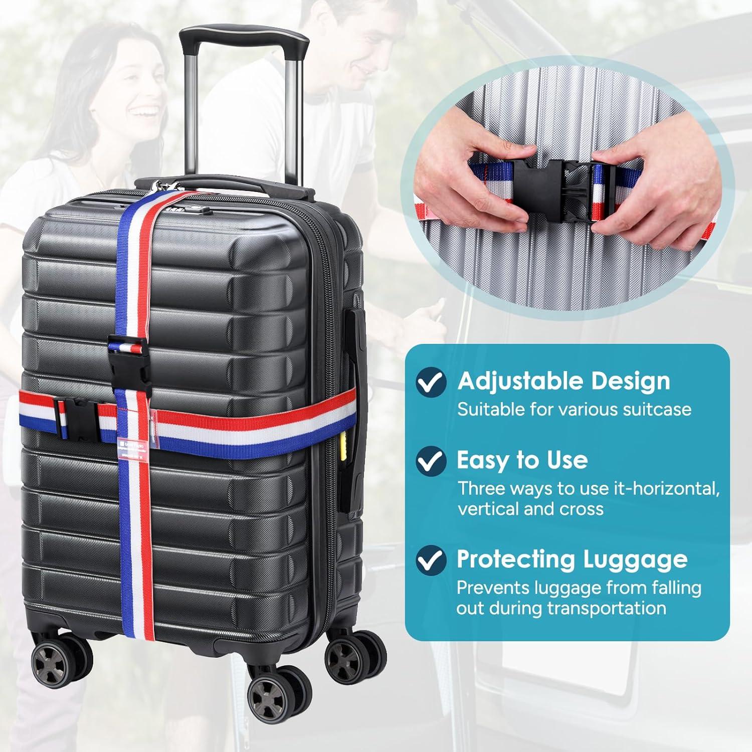 imageTravel Inspira Luggage Straps for Suitcases with TSA Lock Protect Your Luggage AntiBurst High Visibility Color Easy to Identify Luggage Adjustable Heavy Duty Belt for 2032 Inch SuitcasesRed White Blue