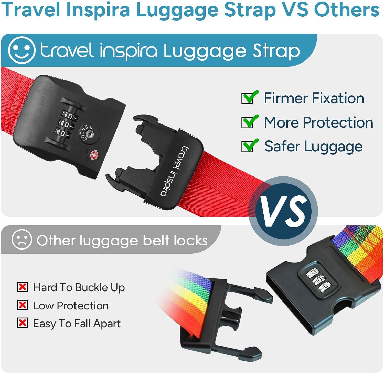 imageTravel Inspira Luggage Straps for Suitcases with TSA Lock Protect Your Luggage AntiBurst High Visibility Color Easy to Identify Luggage Adjustable Heavy Duty Belt for 2032 Inch SuitcasesCross RedNew