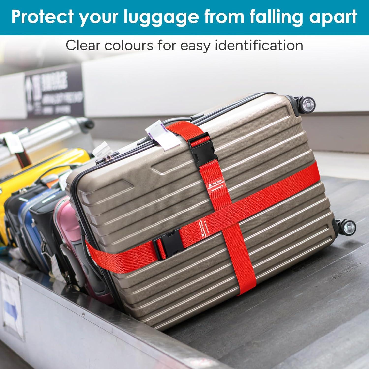 imageTravel Inspira Luggage Straps for Suitcases with TSA Lock Protect Your Luggage AntiBurst High Visibility Color Easy to Identify Luggage Adjustable Heavy Duty Belt for 2032 Inch SuitcasesRed4P
