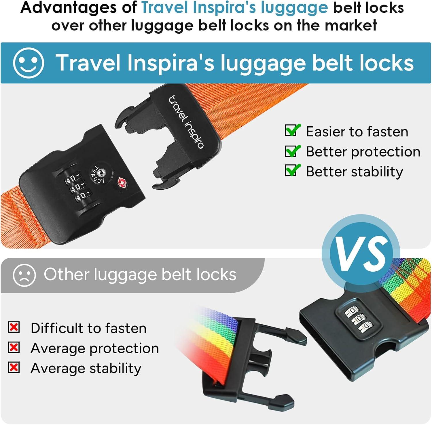 imageTravel Inspira Luggage Straps for Suitcases with TSA Lock Protect Your Luggage AntiBurst High Visibility Color Easy to Identify Luggage Adjustable Heavy Duty Belt for 2032 Inch SuitcasesOrange